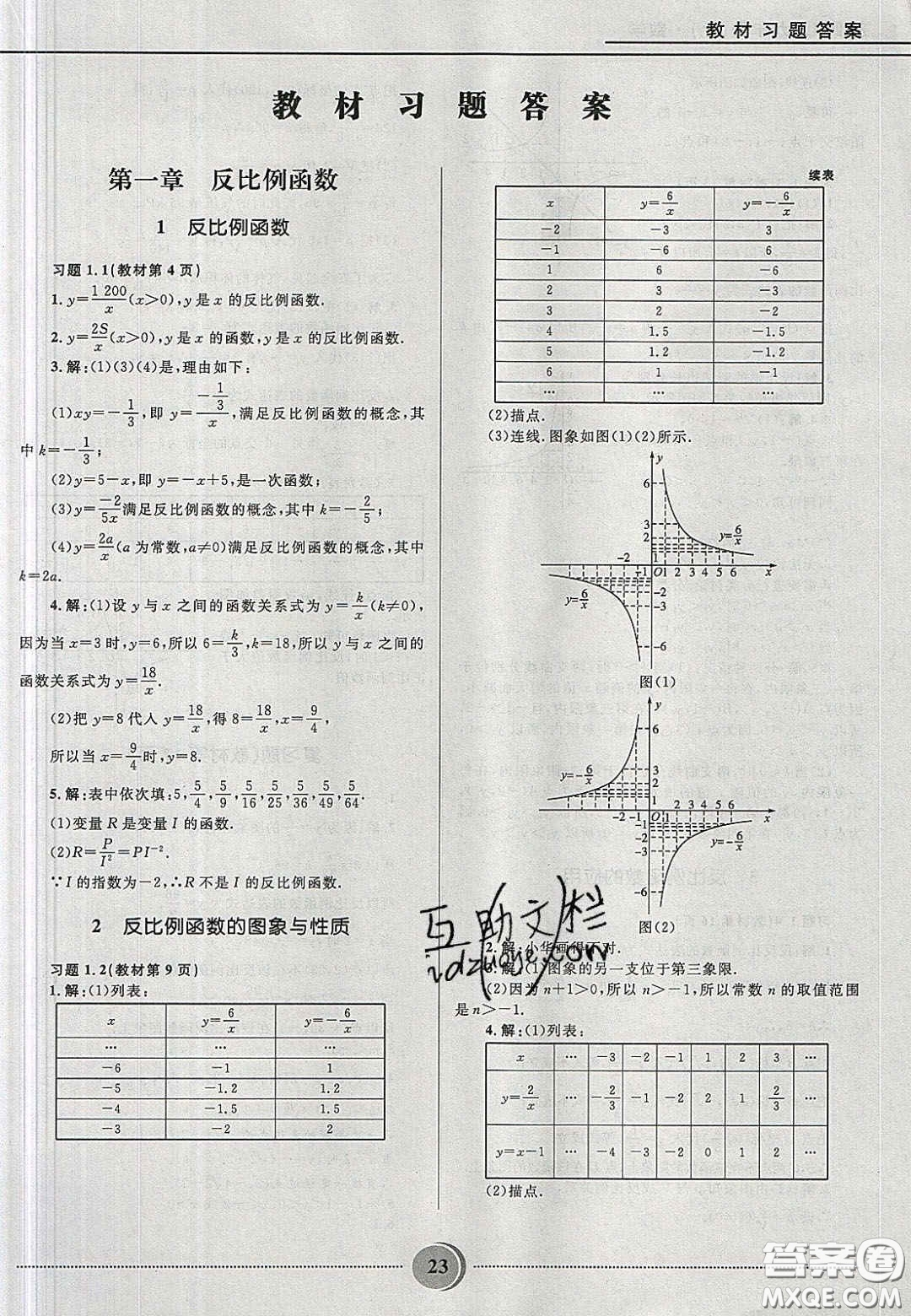 山東教育出版社2020義務教育教科書九年級數(shù)學上冊魯教版答案