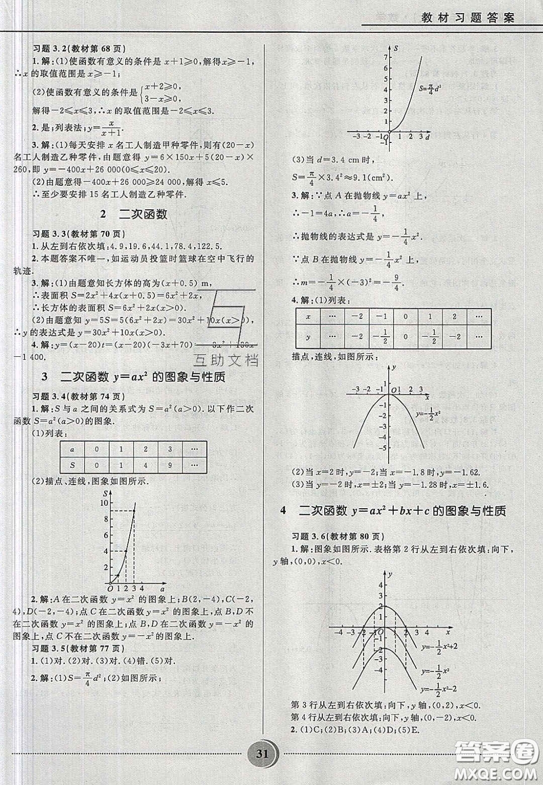 山東教育出版社2020義務教育教科書九年級數(shù)學上冊魯教版答案