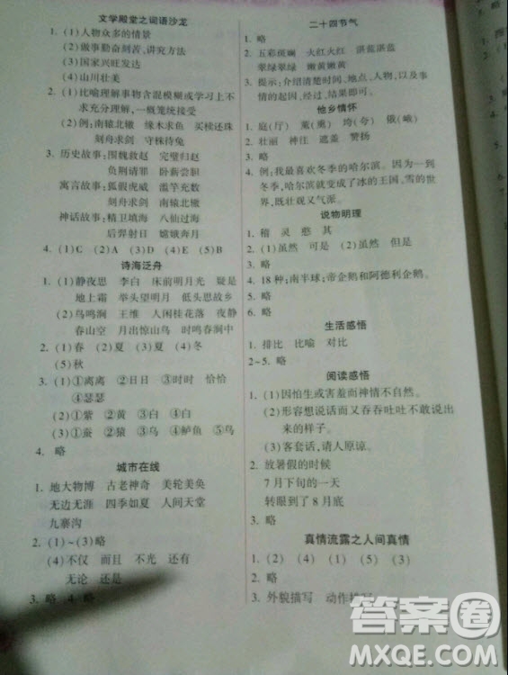 希望出版社2020年暑假作業(yè)本小學(xué)五年級(jí)天天練語(yǔ)文統(tǒng)編版答案