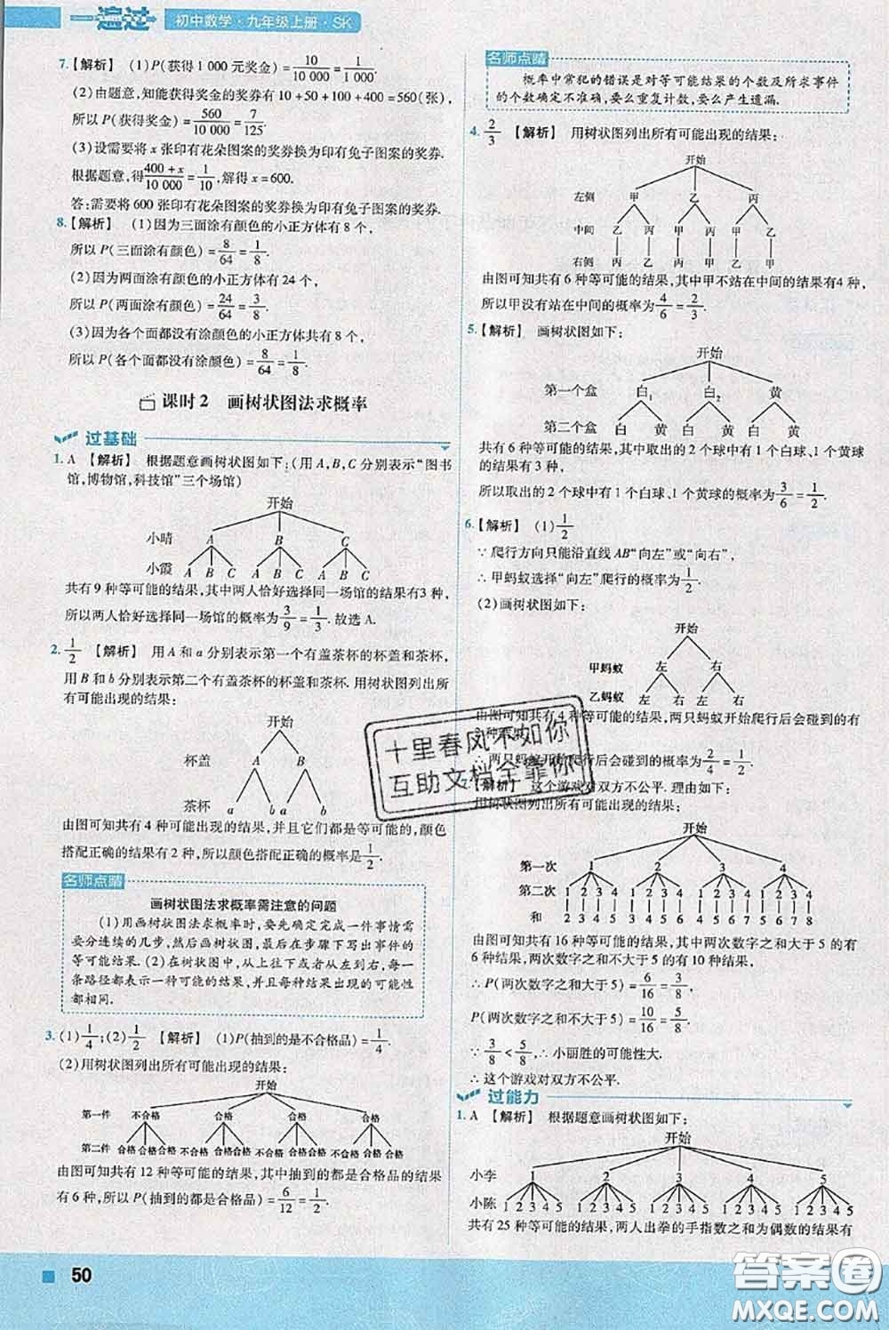 天星教育2020年秋一遍過初中數(shù)學(xué)九年級(jí)上冊(cè)蘇科版參考答案