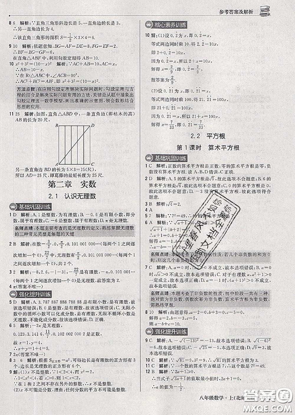 2020年秋1加1輕巧奪冠優(yōu)化訓(xùn)練八年級數(shù)學(xué)上冊北師版參考答案