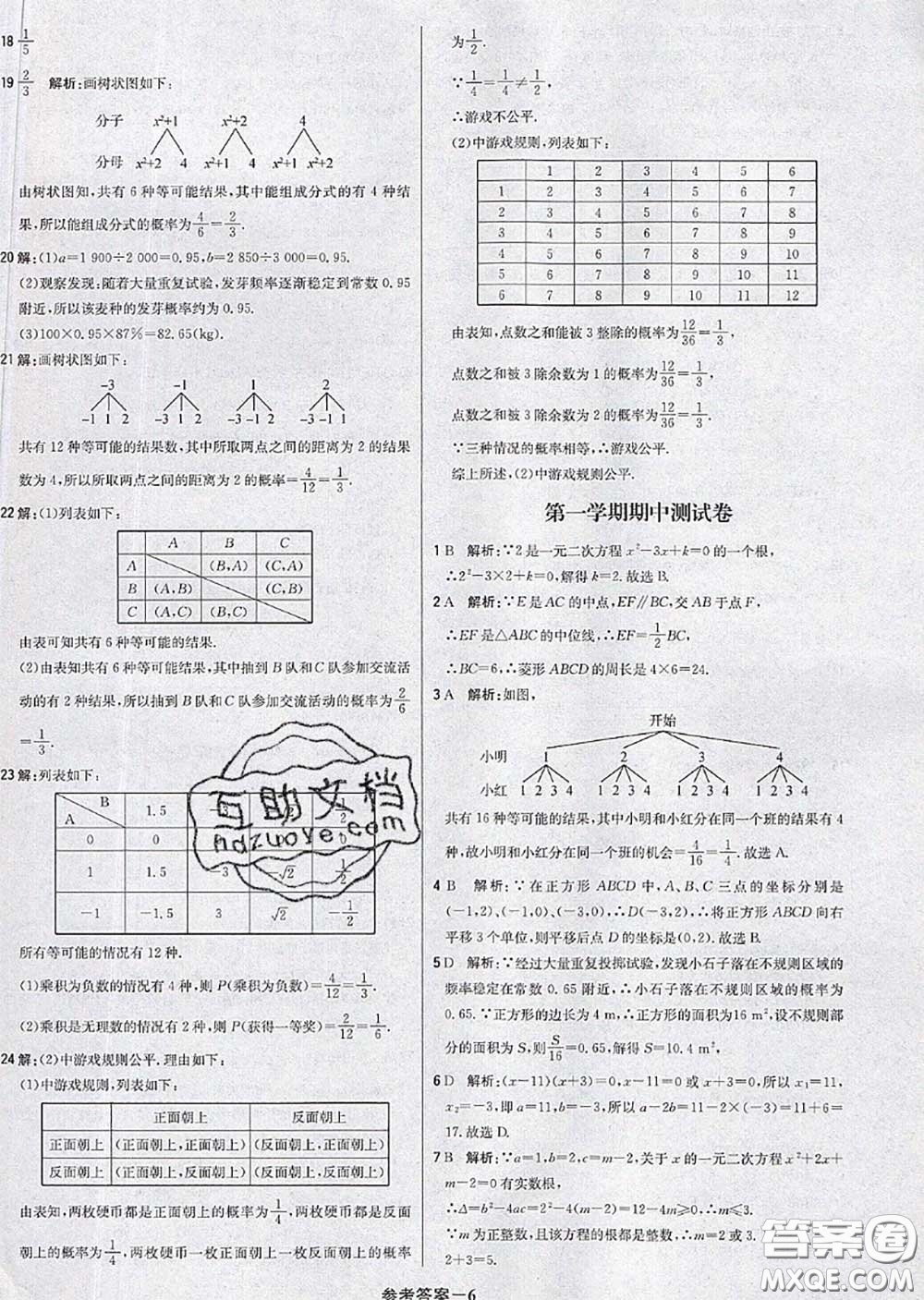 2020年秋1加1輕巧奪冠優(yōu)化訓(xùn)練九年級數(shù)學(xué)上冊北師版參考答案