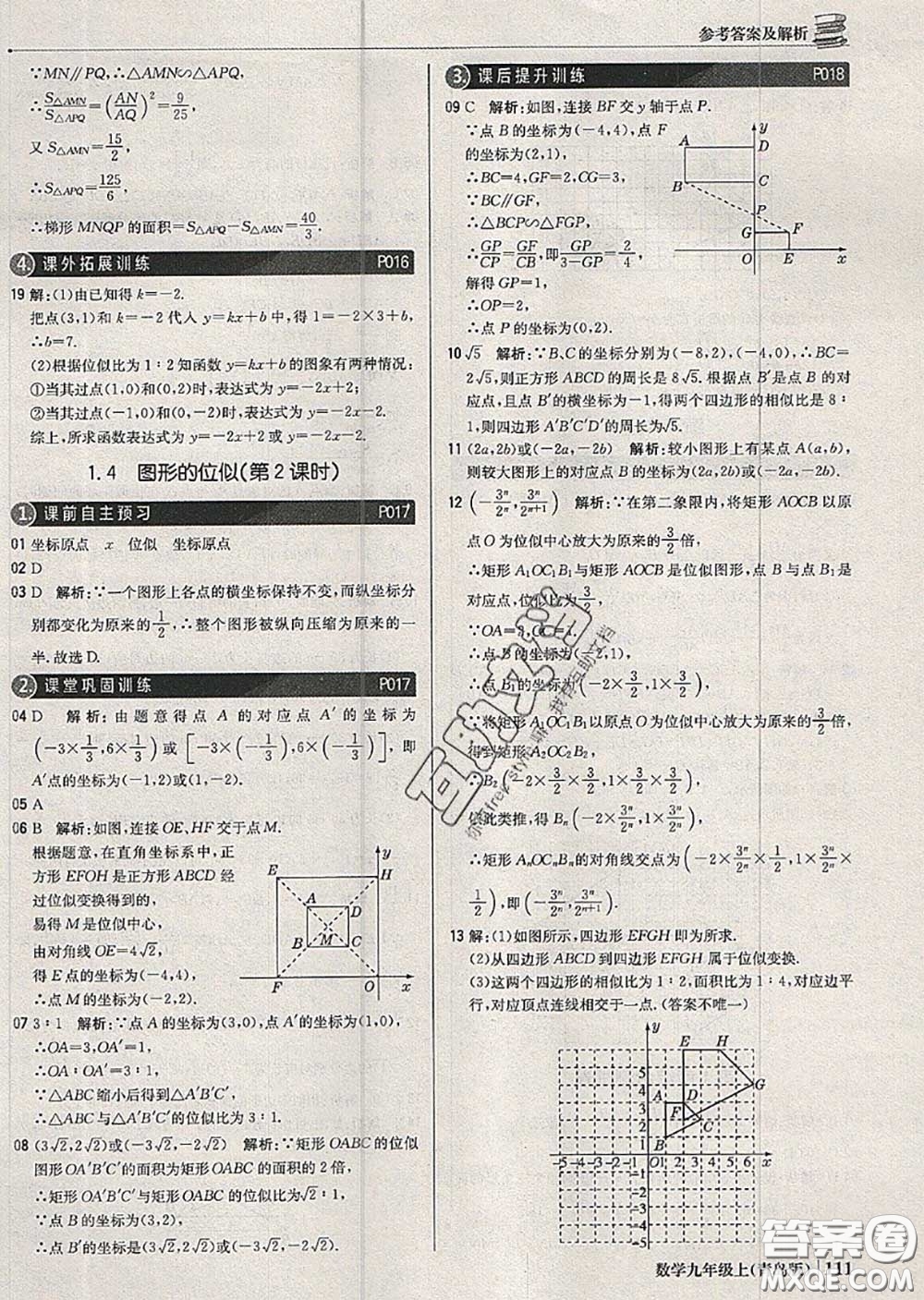 2020年秋1加1輕巧奪冠優(yōu)化訓(xùn)練九年級(jí)數(shù)學(xué)上冊(cè)青島版參考答案