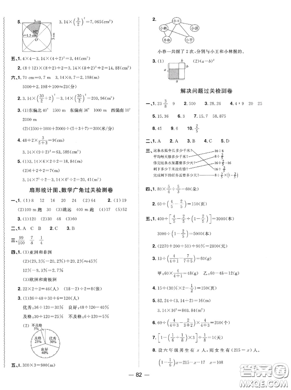 2020年秋陽光同學(xué)一線名師全優(yōu)好卷六年級數(shù)學(xué)上冊人教版參考答案