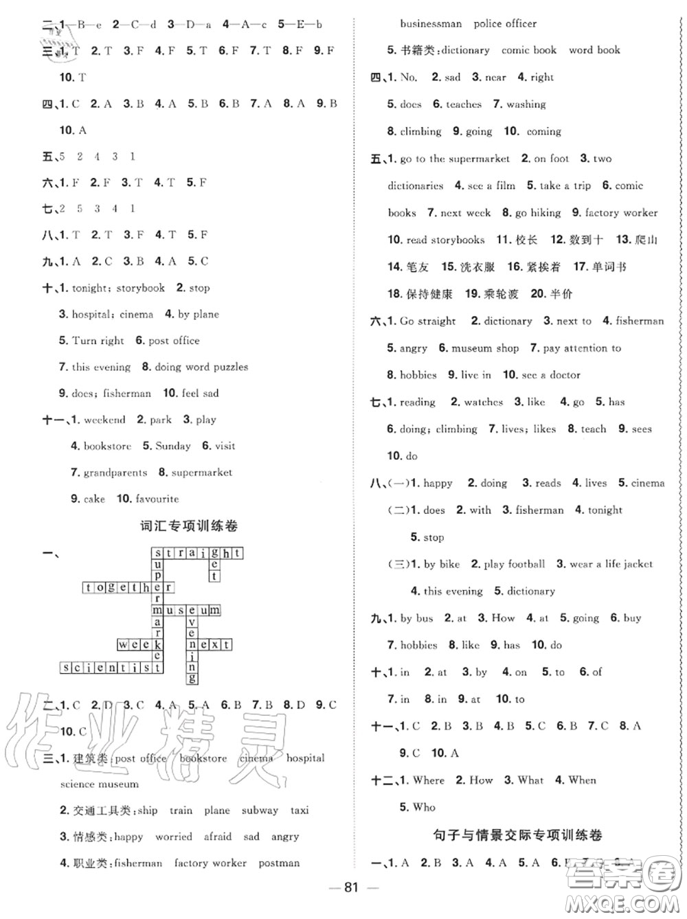 2020年秋陽(yáng)光同學(xué)一線名師全優(yōu)好卷六年級(jí)英語(yǔ)上冊(cè)人教版參考答案