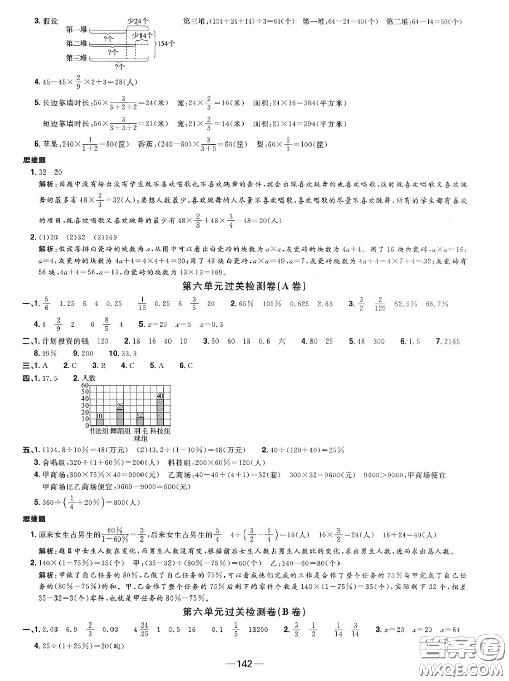 2020年秋陽(yáng)光同學(xué)一線名師全優(yōu)好卷六年級(jí)數(shù)學(xué)上冊(cè)蘇教版參考答案