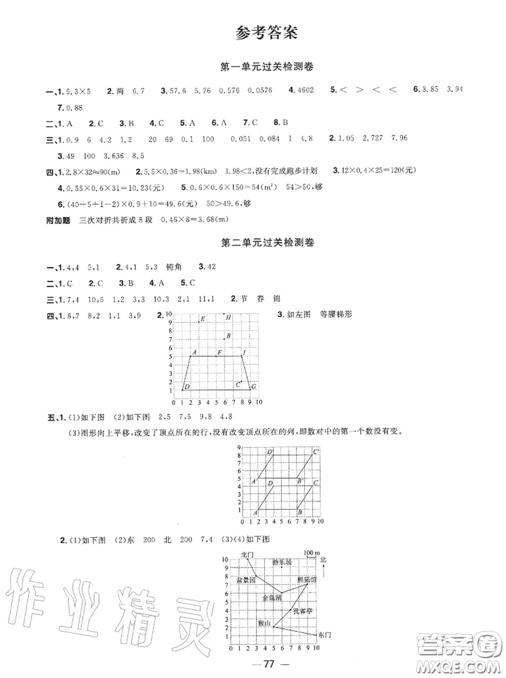 2020年秋陽光同學一線名師全優(yōu)好卷五年級數(shù)學上冊人教版參考答案