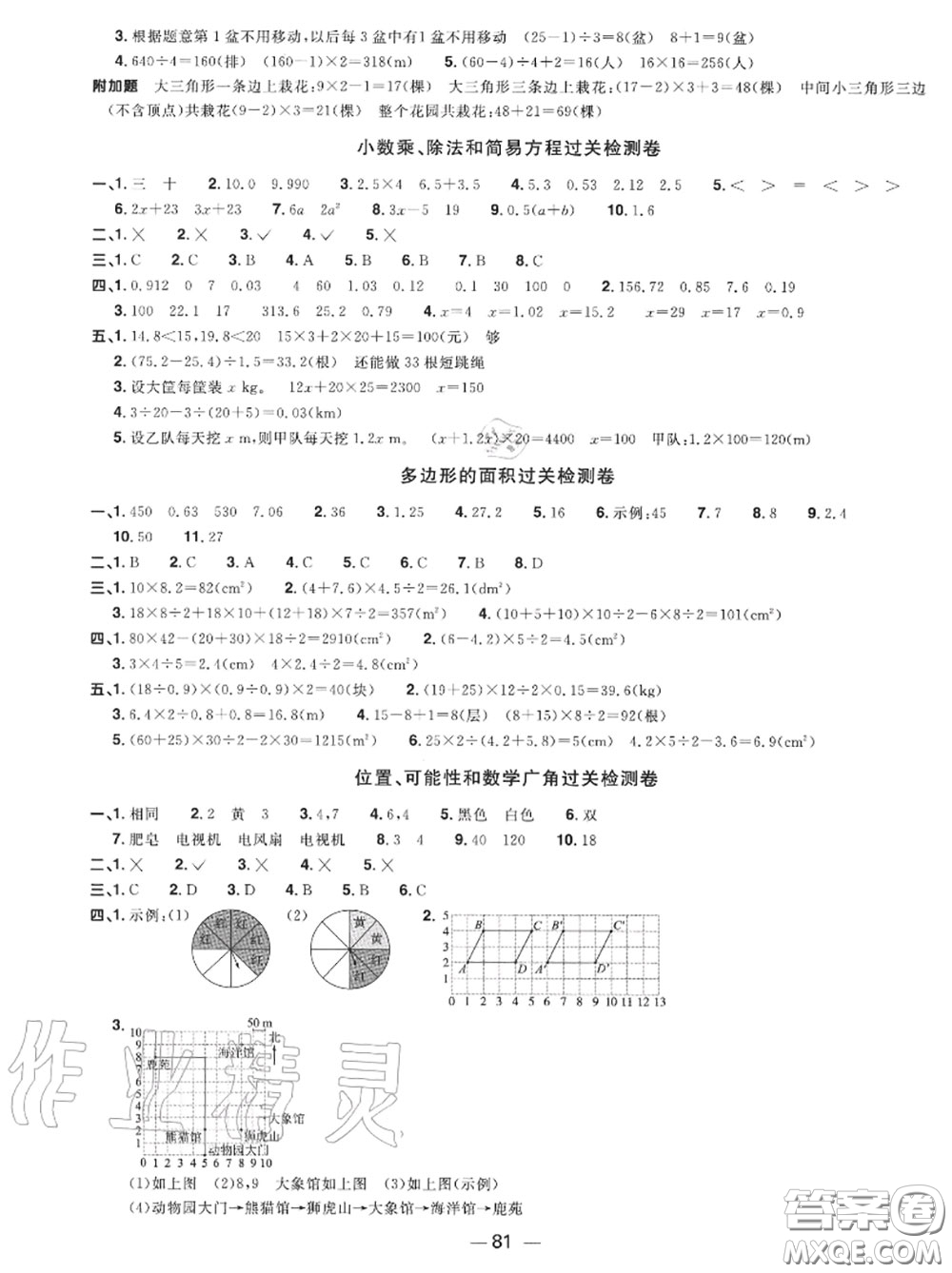 2020年秋陽光同學一線名師全優(yōu)好卷五年級數(shù)學上冊人教版參考答案