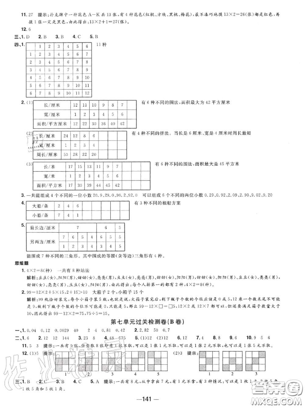 2020年秋陽光同學一線名師全優(yōu)好卷五年級數(shù)學上冊蘇教版參考答案