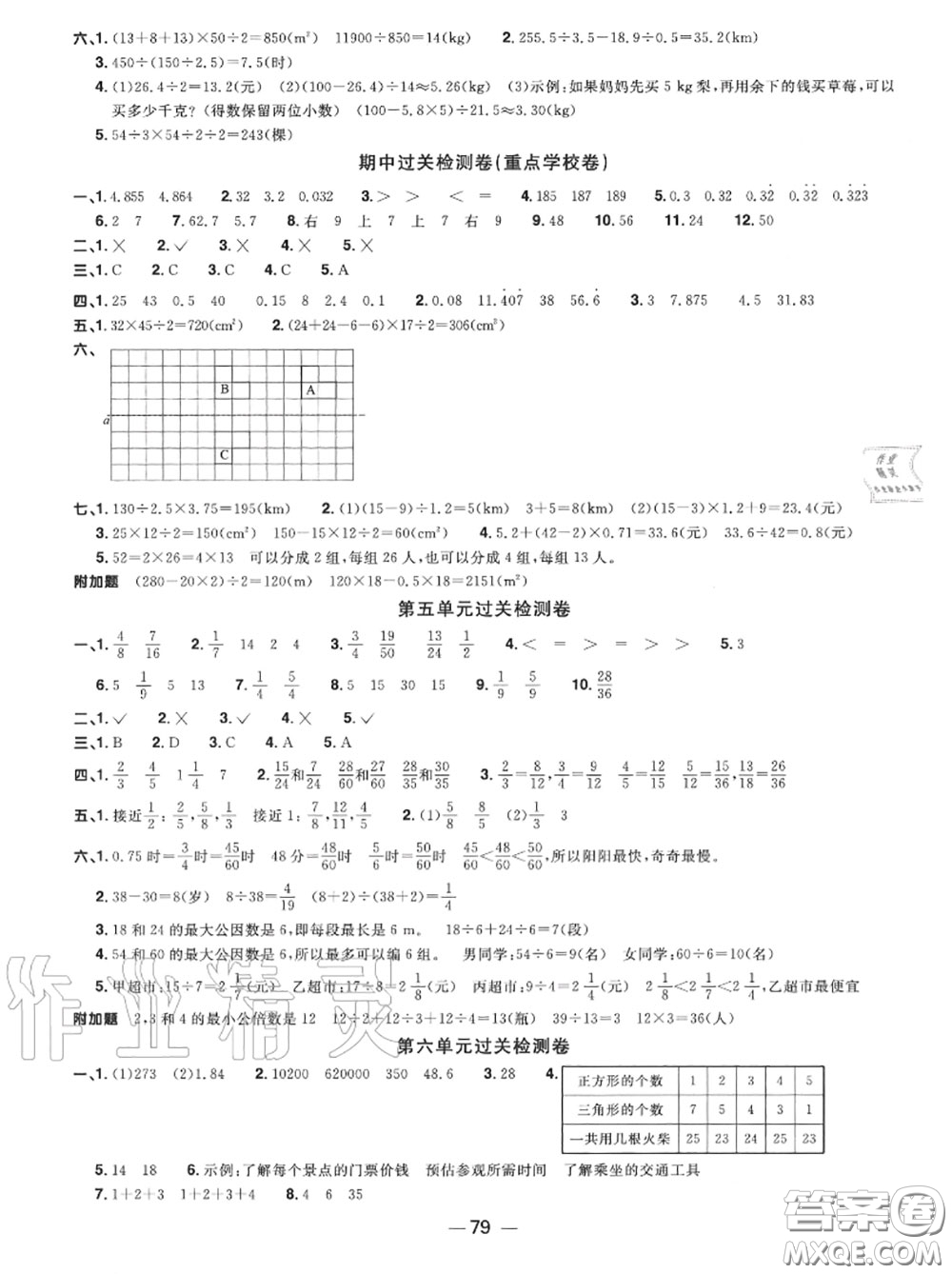 2020年秋陽(yáng)光同學(xué)一線名師全優(yōu)好卷五年級(jí)數(shù)學(xué)上冊(cè)北師版參考答案