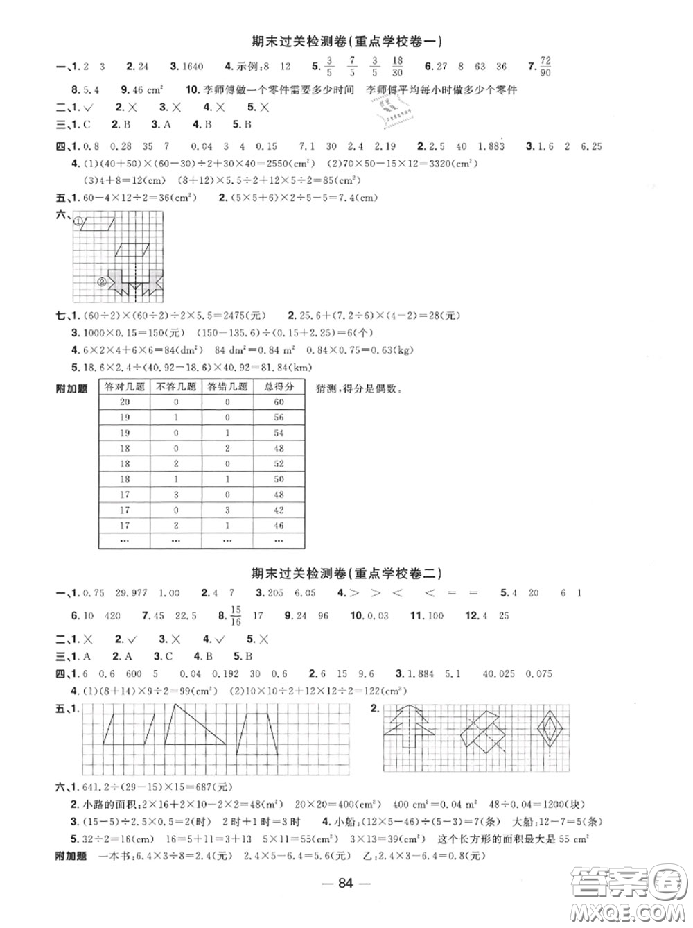 2020年秋陽(yáng)光同學(xué)一線名師全優(yōu)好卷五年級(jí)數(shù)學(xué)上冊(cè)北師版參考答案