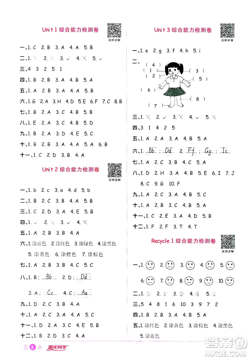 2020年陽(yáng)光同學(xué)課時(shí)達(dá)標(biāo)訓(xùn)練英語(yǔ)三年級(jí)上冊(cè)PEP人教版浙江專版答案