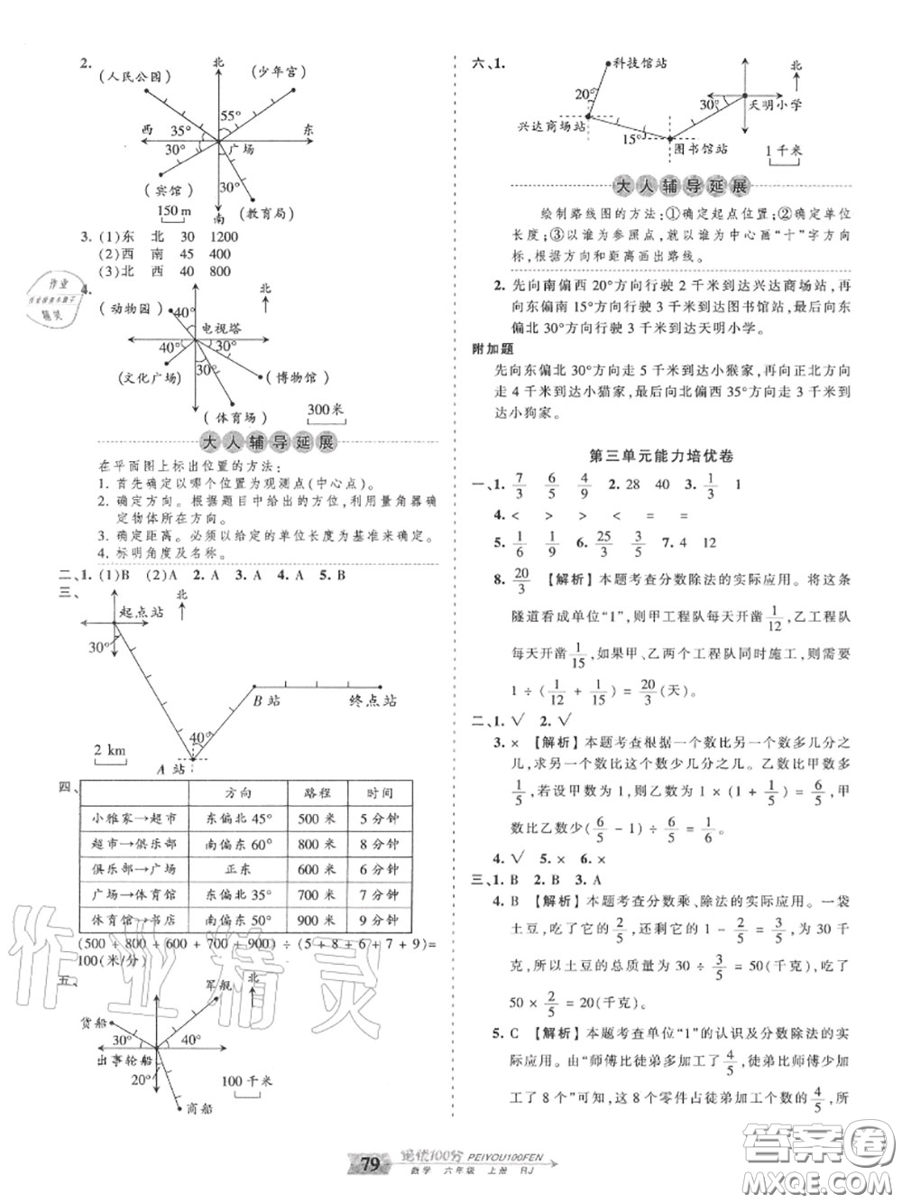 2020年秋王朝霞培優(yōu)100分六年級數(shù)學(xué)上冊人教版參考答案