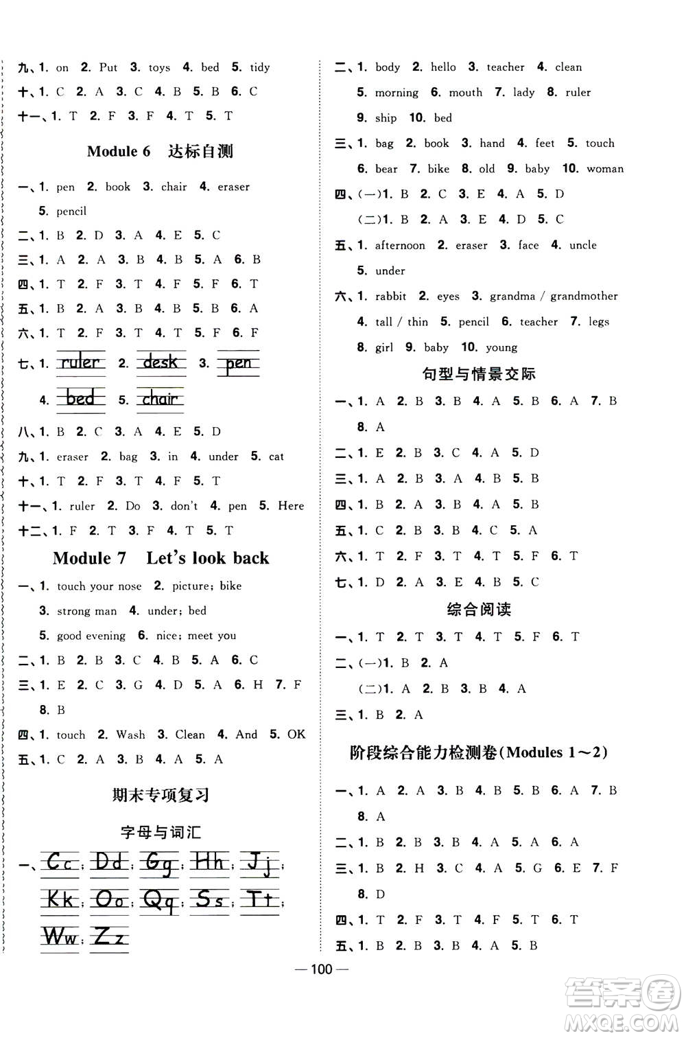 2020年陽(yáng)光同學(xué)課時(shí)優(yōu)化作業(yè)英語(yǔ)三年上冊(cè)教育科學(xué)版答案