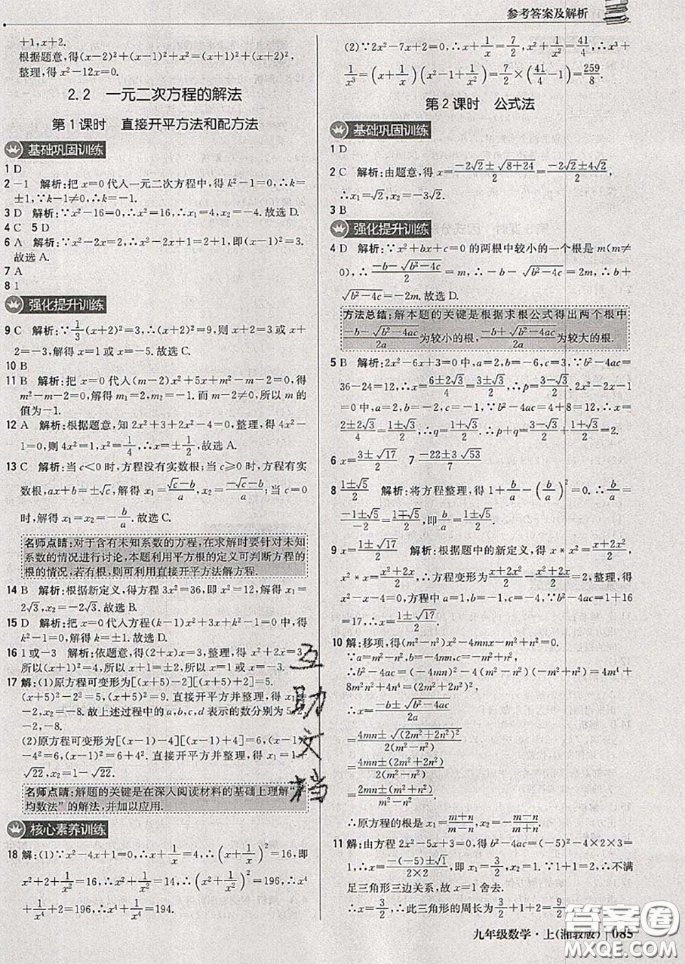 2020年秋1加1輕巧奪冠優(yōu)化訓(xùn)練九年級(jí)數(shù)學(xué)上冊(cè)湘教版參考答案