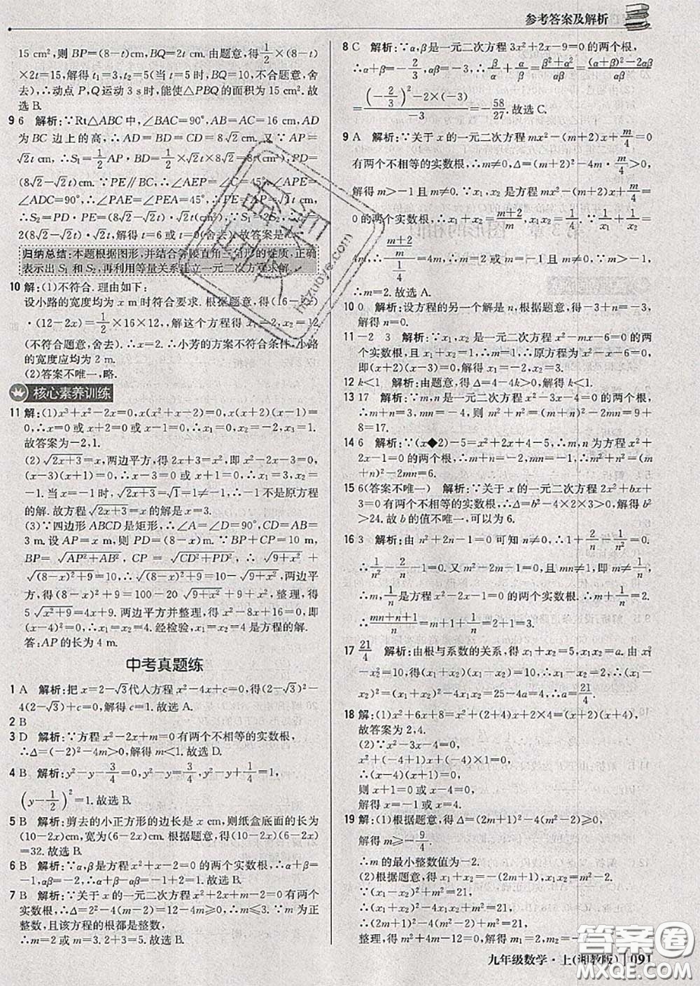 2020年秋1加1輕巧奪冠優(yōu)化訓(xùn)練九年級(jí)數(shù)學(xué)上冊(cè)湘教版參考答案