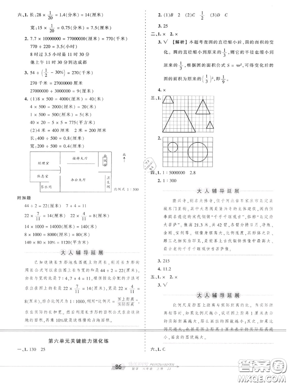 2020年秋王朝霞培優(yōu)100分六年級數(shù)學(xué)上冊冀教版參考答案