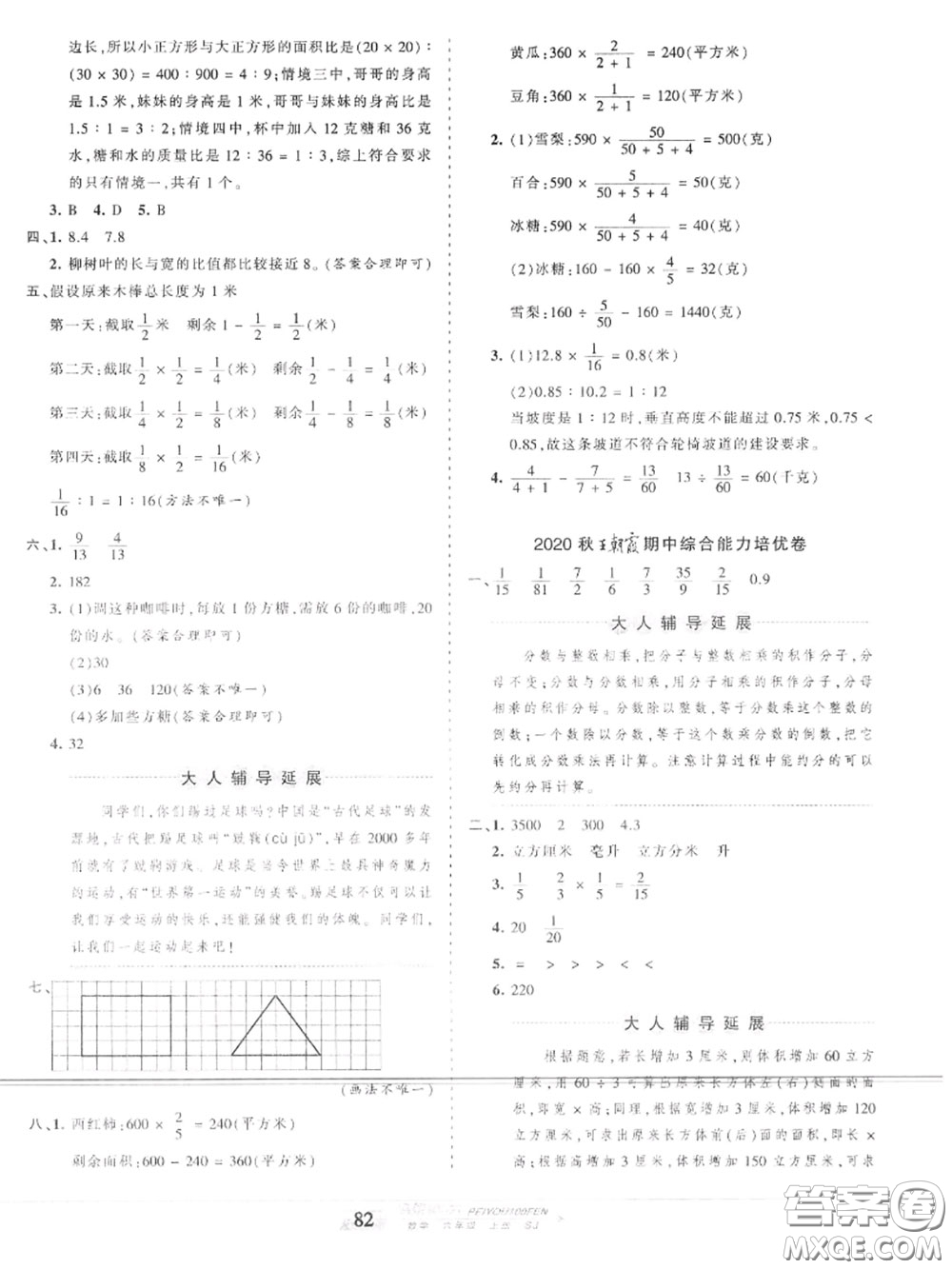 2020年秋王朝霞培優(yōu)100分六年級(jí)數(shù)學(xué)上冊(cè)蘇教版參考答案