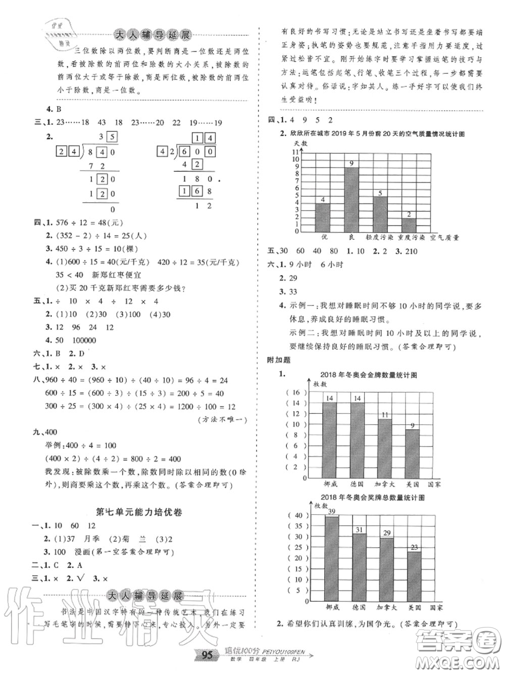 2020年秋王朝霞培優(yōu)100分四年級數(shù)學(xué)上冊人教版參考答案