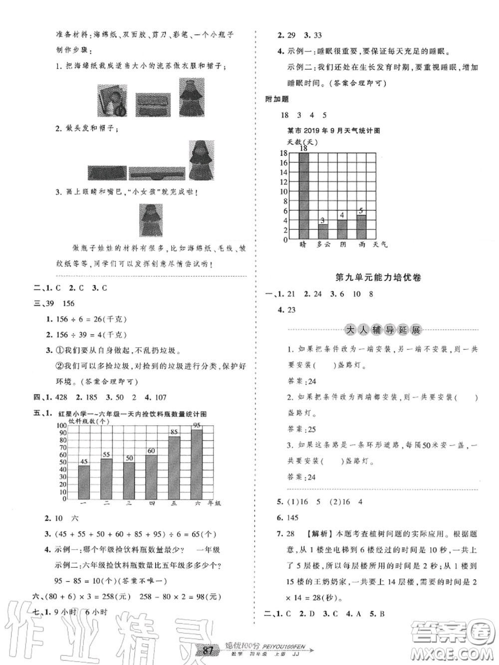 2020年秋王朝霞培優(yōu)100分四年級(jí)數(shù)學(xué)上冊(cè)冀教版參考答案