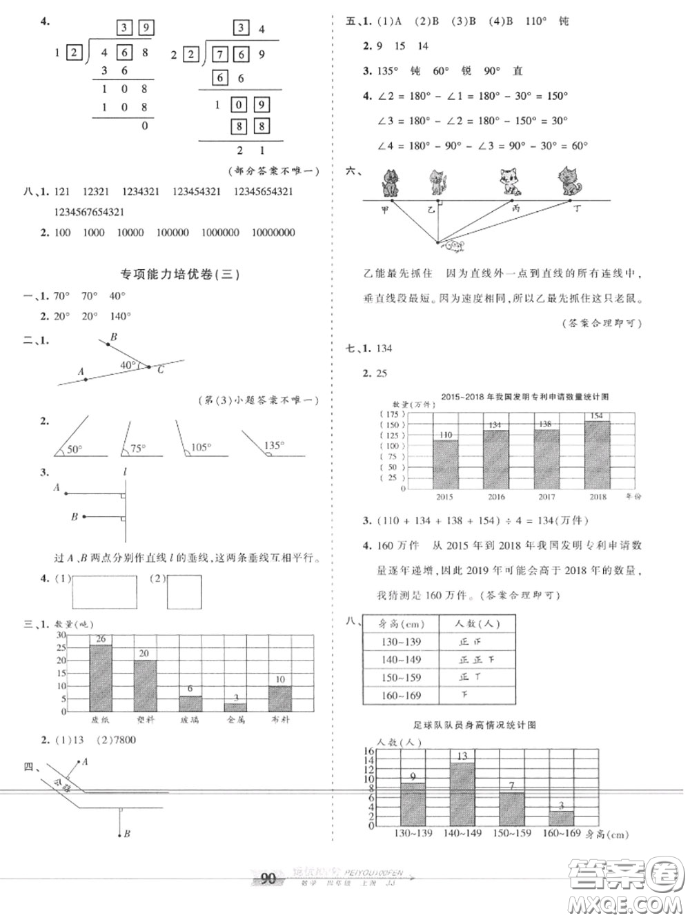 2020年秋王朝霞培優(yōu)100分四年級(jí)數(shù)學(xué)上冊(cè)冀教版參考答案