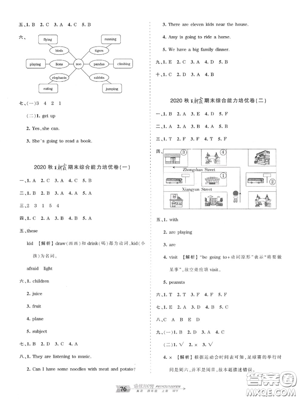 2020年秋王朝霞培優(yōu)100分四年級英語上冊外研版參考答案