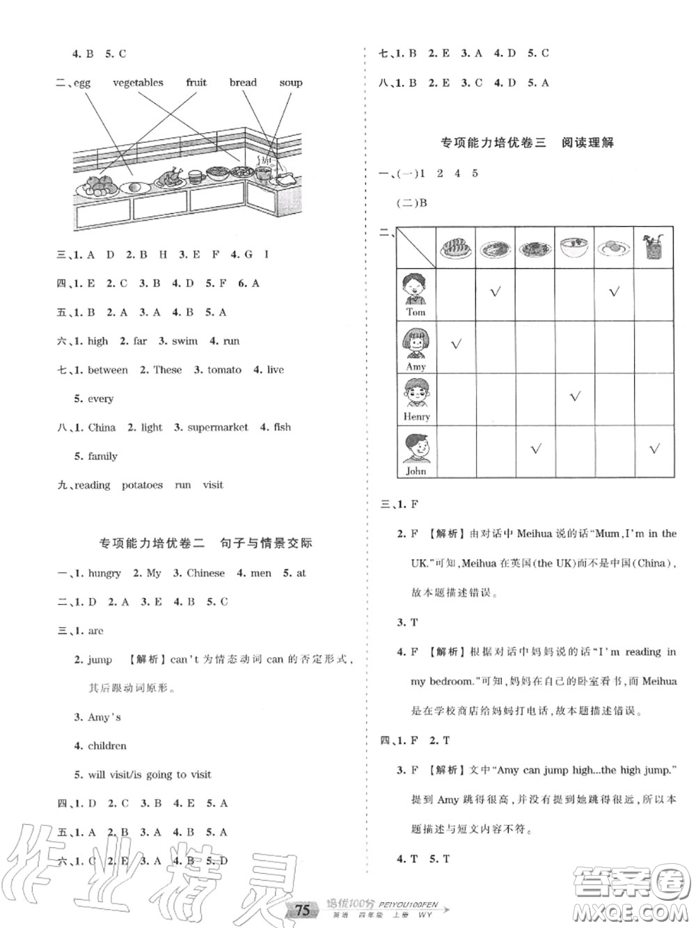 2020年秋王朝霞培優(yōu)100分四年級英語上冊外研版參考答案