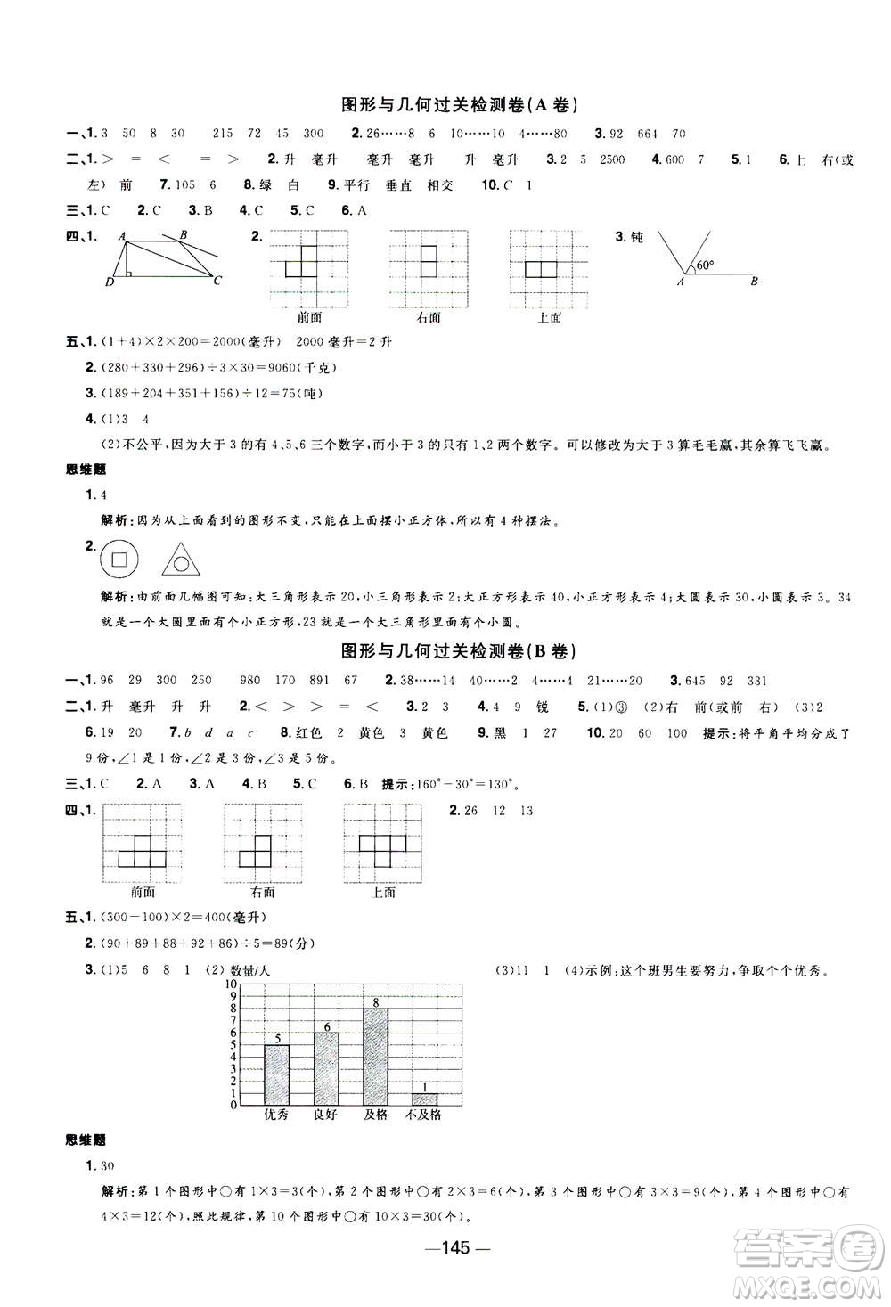 2020年陽光同學(xué)一線名師全優(yōu)好卷四年級上冊數(shù)學(xué)SJ蘇教版答案