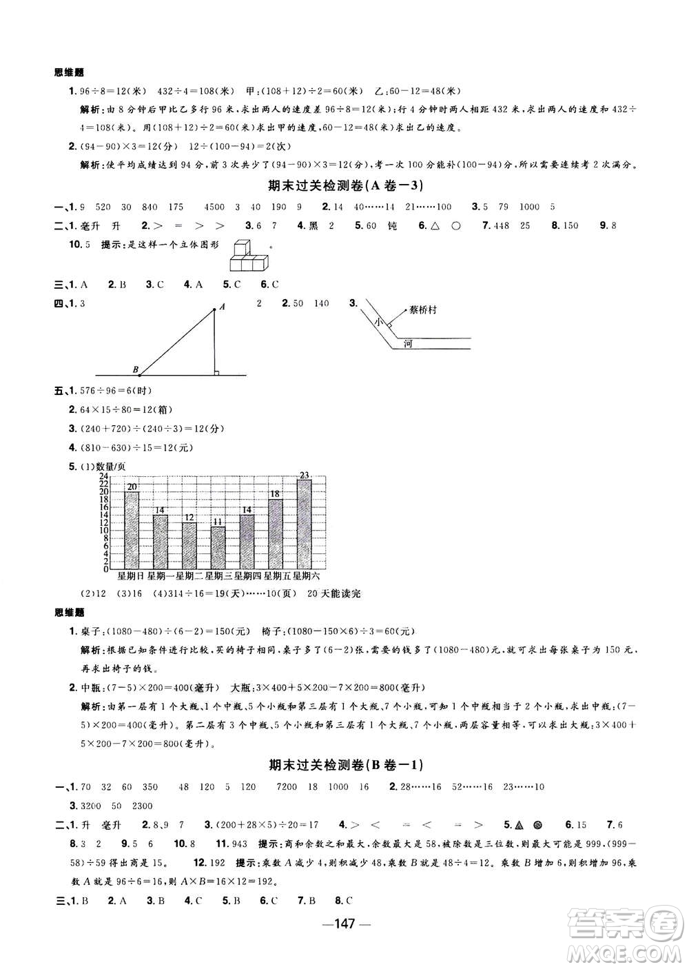 2020年陽光同學(xué)一線名師全優(yōu)好卷四年級上冊數(shù)學(xué)SJ蘇教版答案