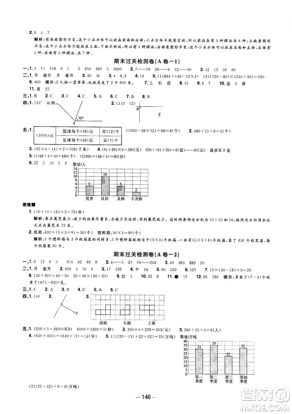 2020年陽光同學(xué)一線名師全優(yōu)好卷四年級上冊數(shù)學(xué)SJ蘇教版答案