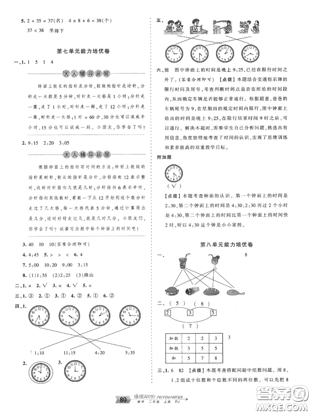 2020年秋王朝霞培優(yōu)100分二年級(jí)數(shù)學(xué)上冊(cè)人教版參考答案