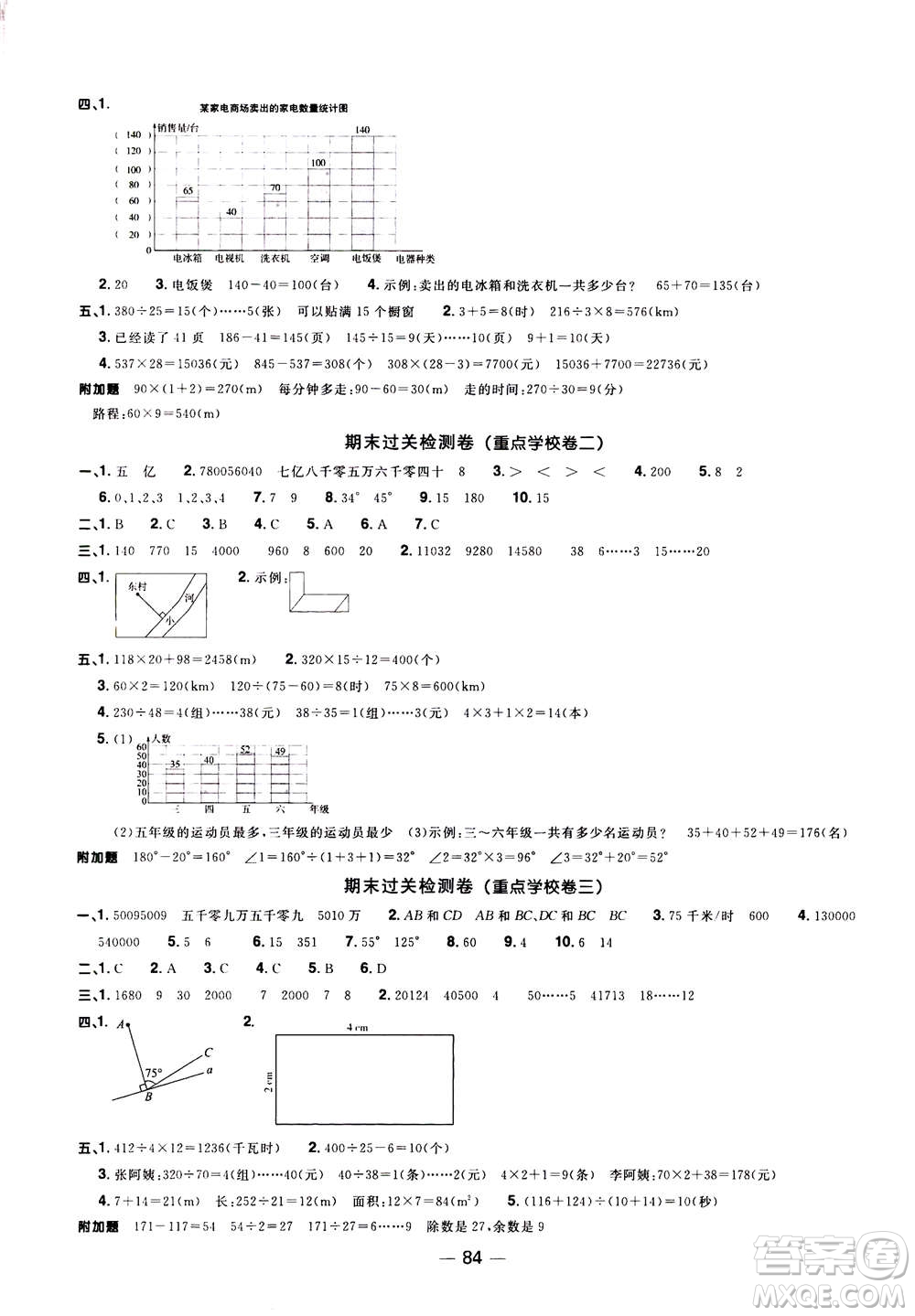 2020年陽光同學(xué)一線名師全優(yōu)好卷四年級(jí)上冊(cè)數(shù)學(xué)RJ人教版廣東專版答案