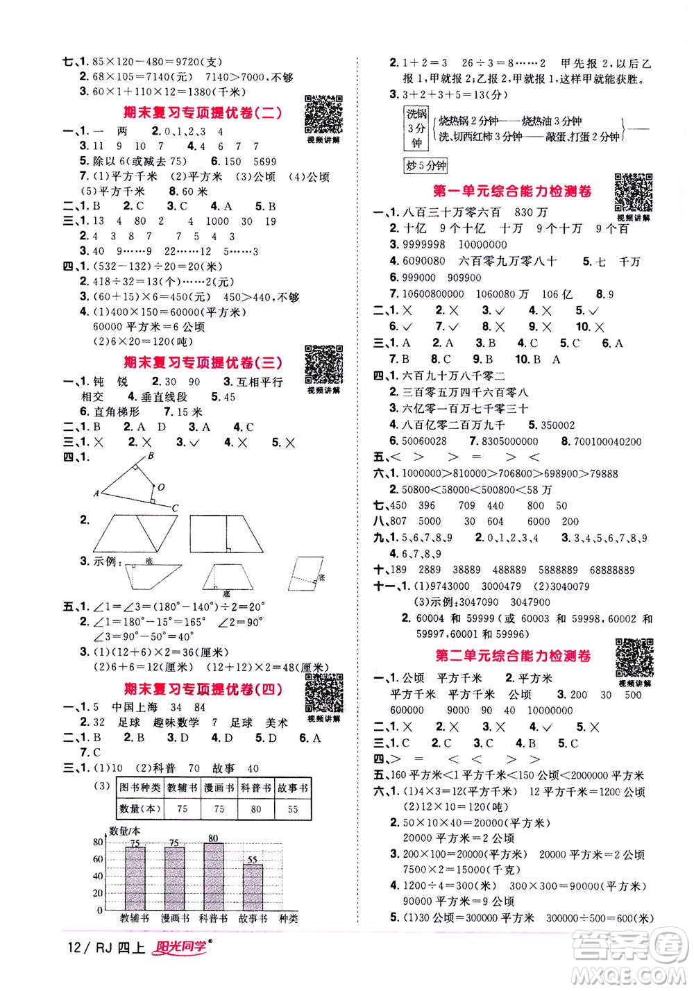 2020年陽光同學(xué)課時優(yōu)化作業(yè)數(shù)學(xué)四年上冊RJ人教版答案