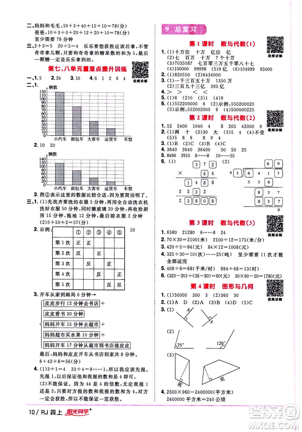 2020年陽光同學(xué)課時優(yōu)化作業(yè)數(shù)學(xué)四年上冊RJ人教版答案