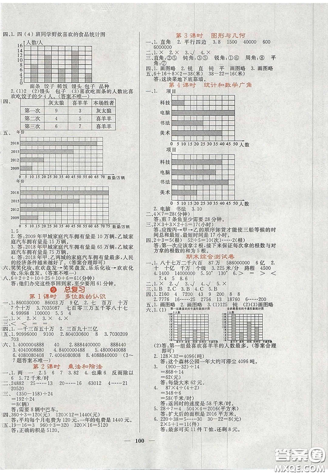 2020課堂點睛四年級數(shù)學(xué)上冊人教版答案