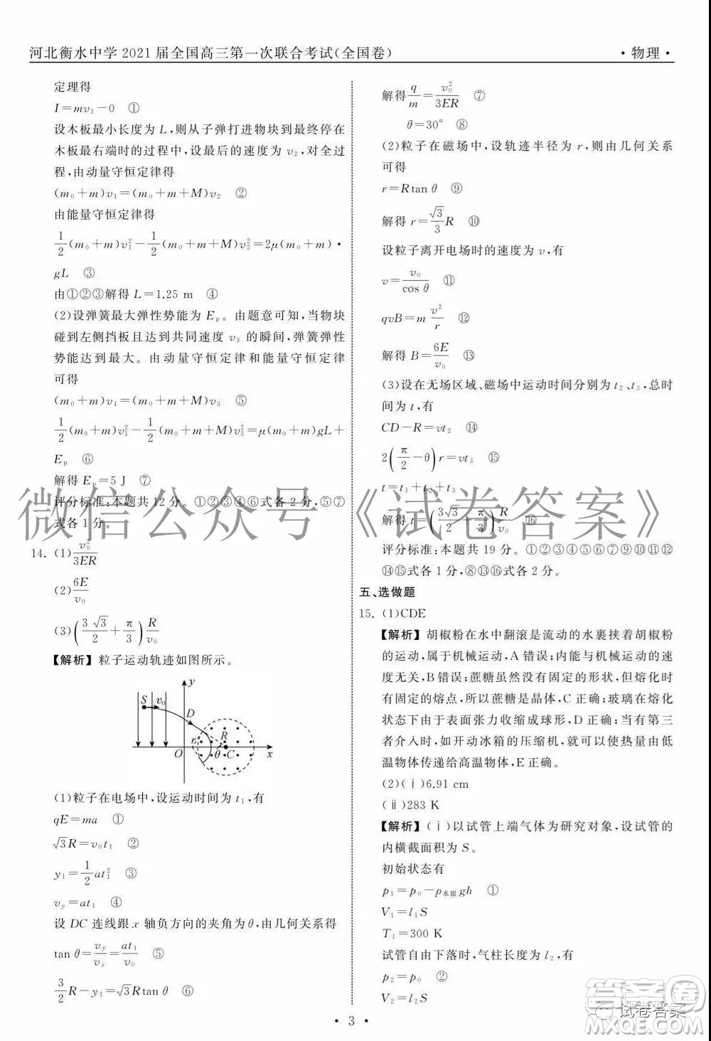 河北省衡水中學2021屆全國高三第一次聯(lián)合考試物理試題及答案