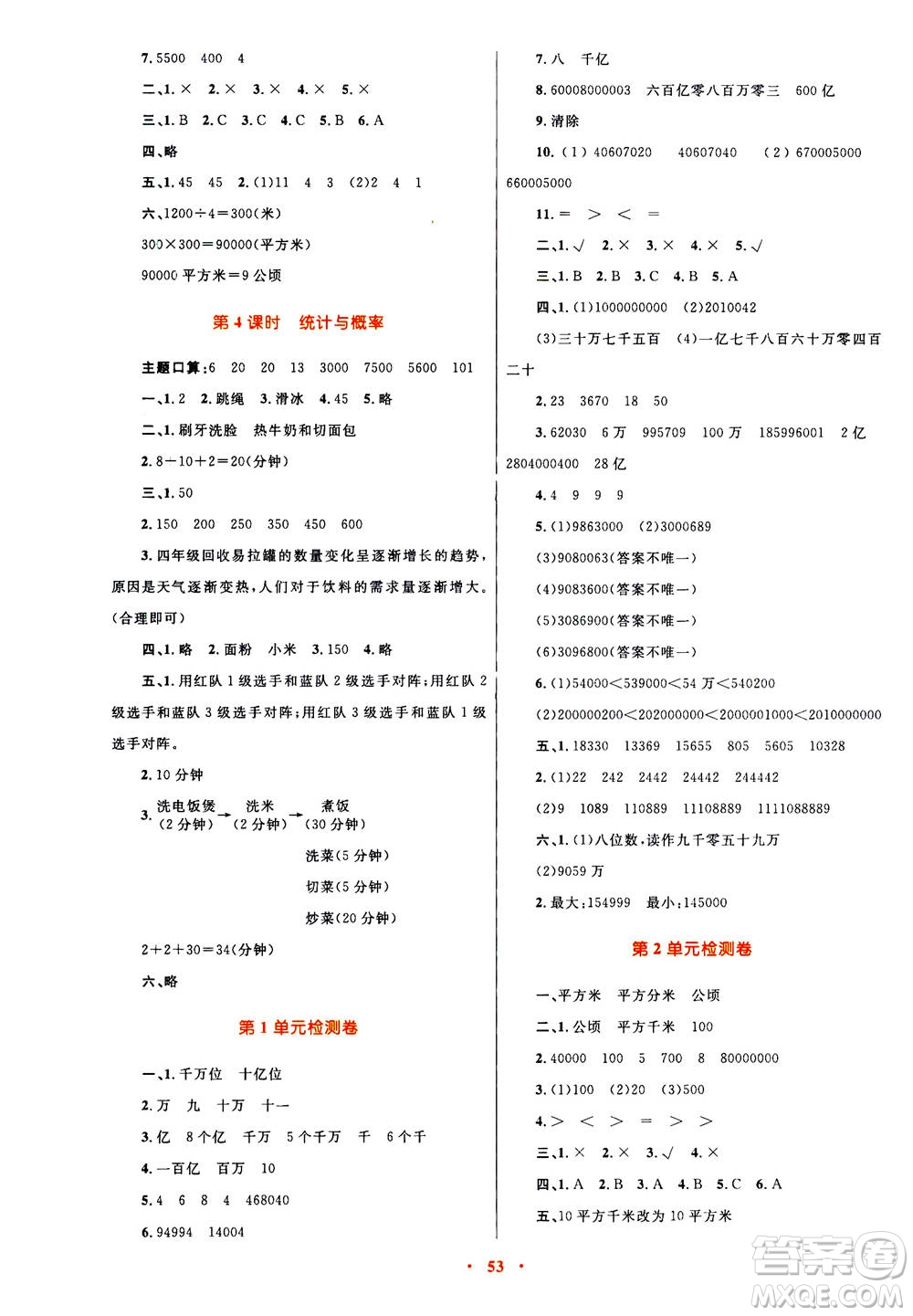 2020年快樂練練吧同步練習(xí)四年級(jí)數(shù)學(xué)人教版青海專版答案