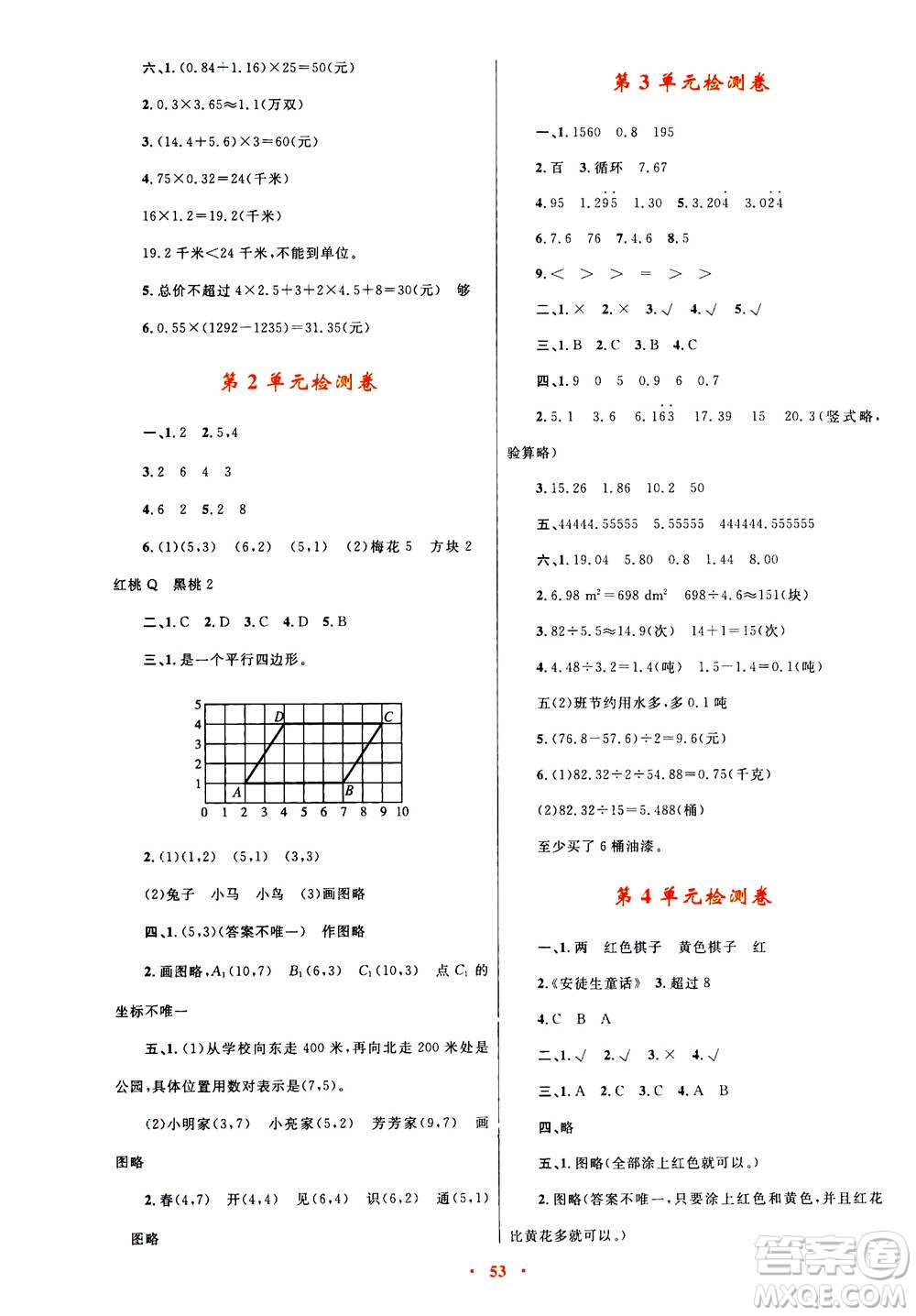 2020年快樂練練吧同步練習(xí)五年級數(shù)學(xué)人教版青海專版答案