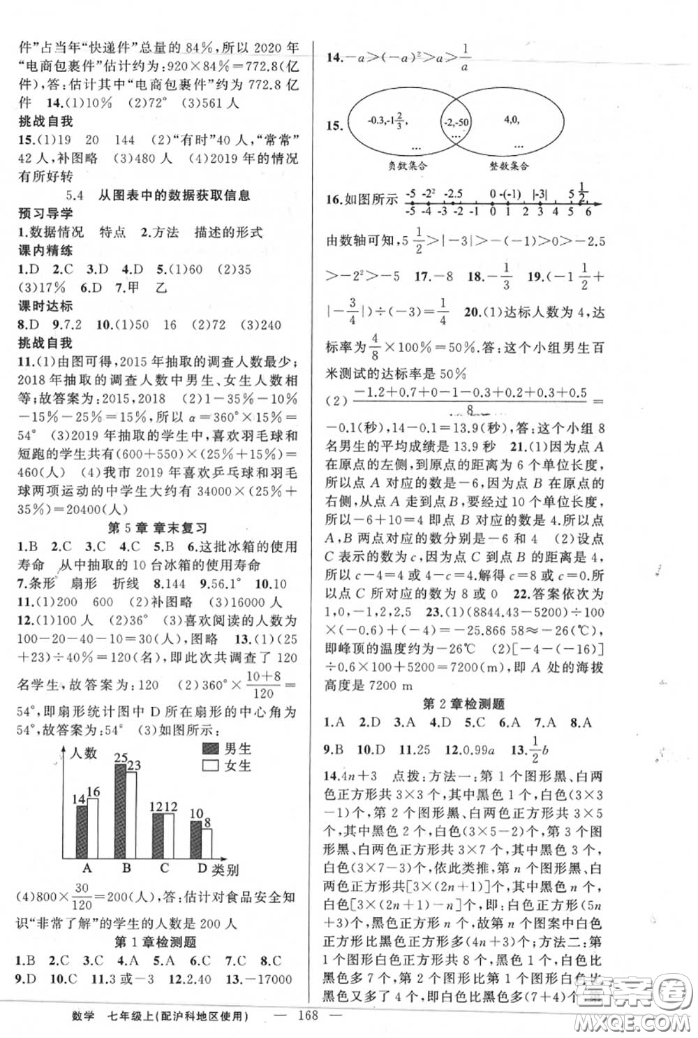 黃岡金牌之路2020秋練闖考七年級數(shù)學(xué)上冊滬科版參考答案