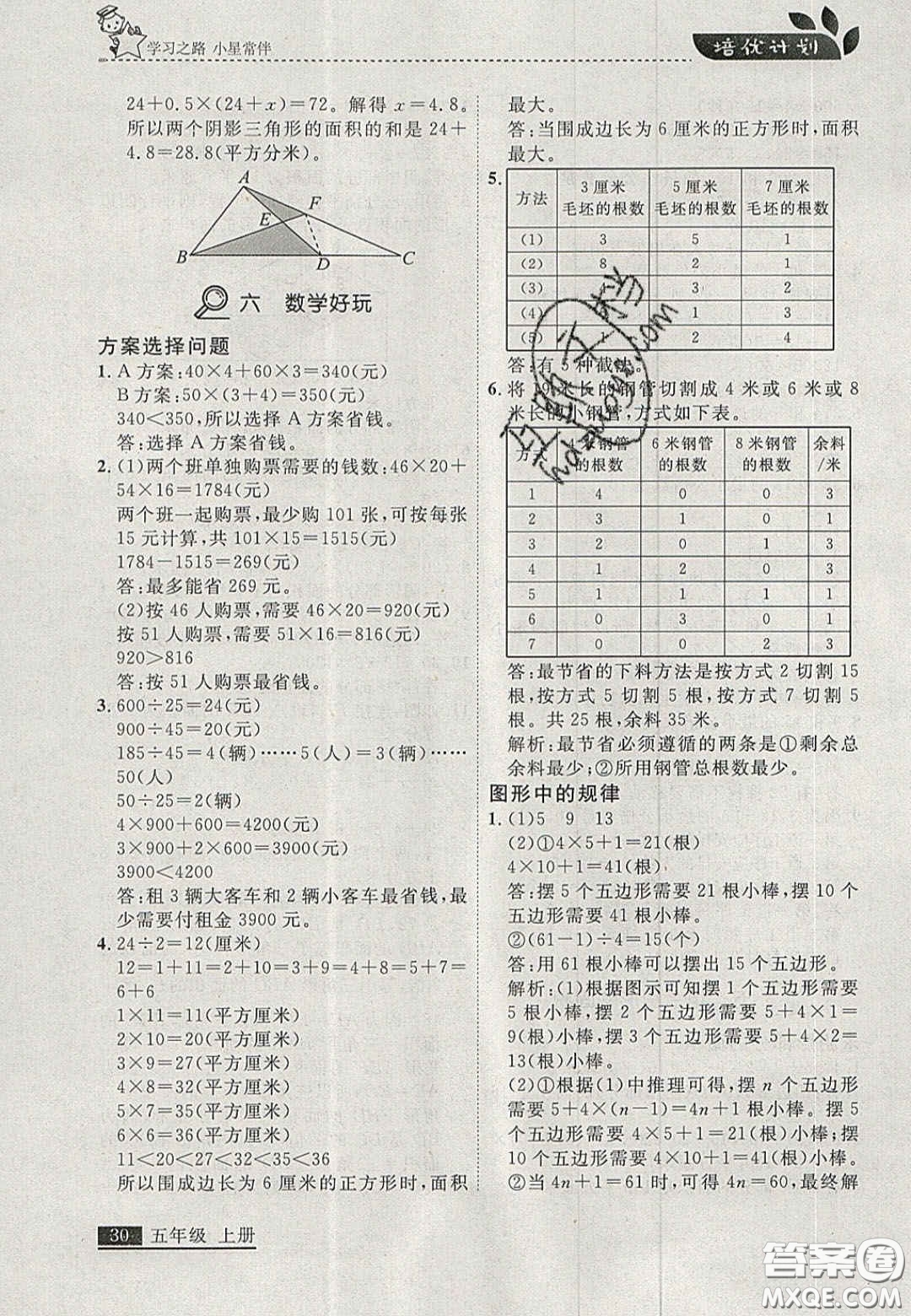 2020年學(xué)習(xí)之星培優(yōu)計(jì)劃五年級(jí)數(shù)學(xué)上冊(cè)北師大版答案