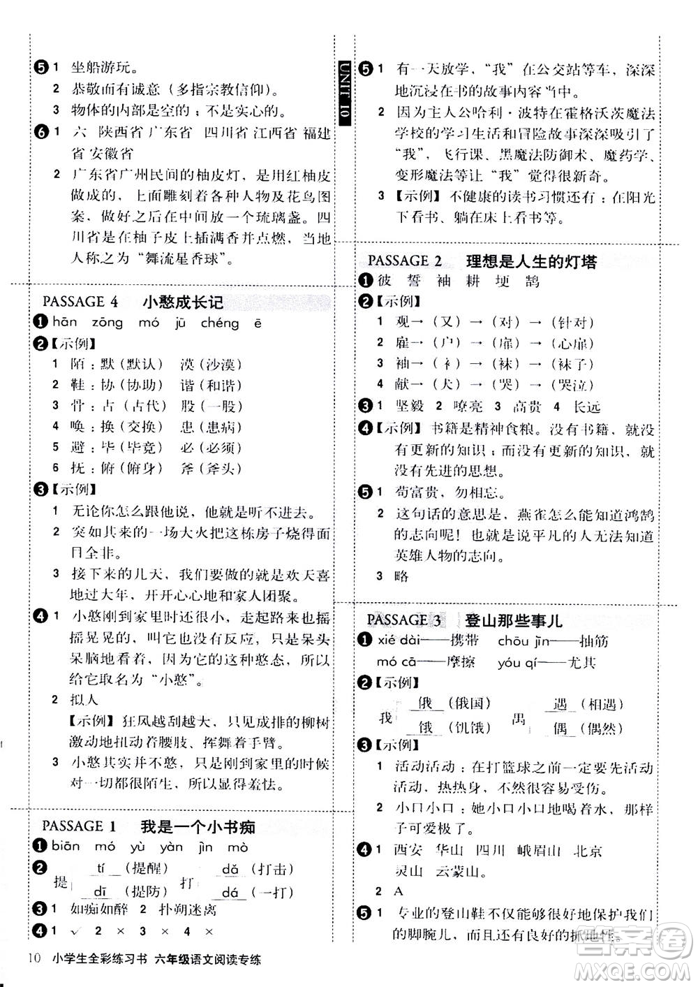 2020年小學(xué)生全彩練習(xí)本語(yǔ)文閱讀專(zhuān)練六年級(jí)通用版答案