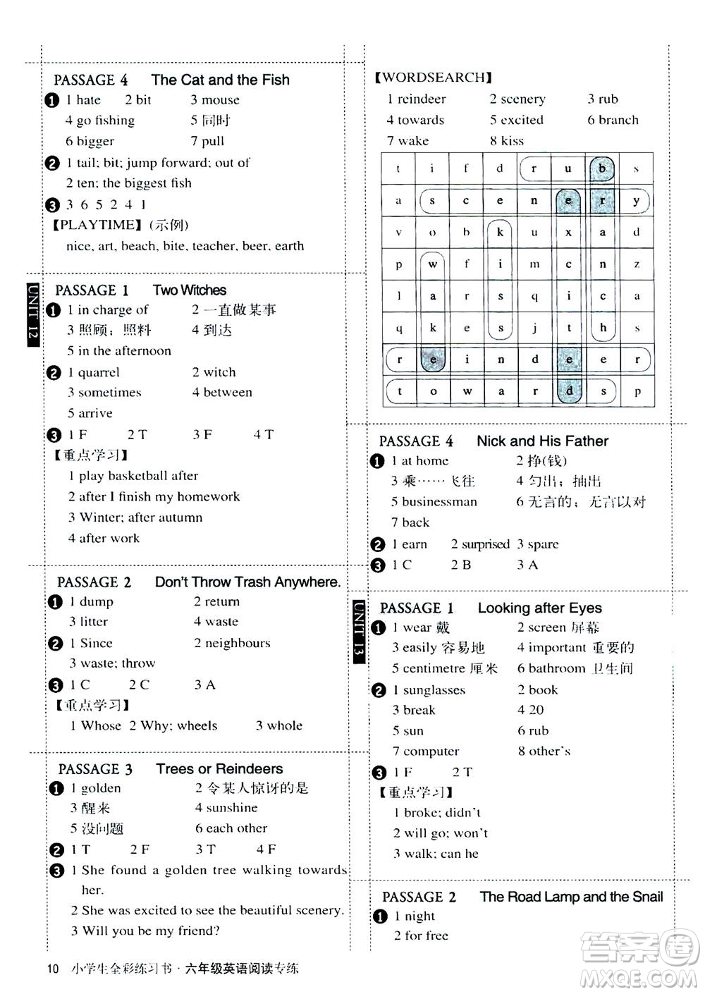 2020年小學(xué)生全彩練習(xí)本英語閱讀專練六年級通用版答案