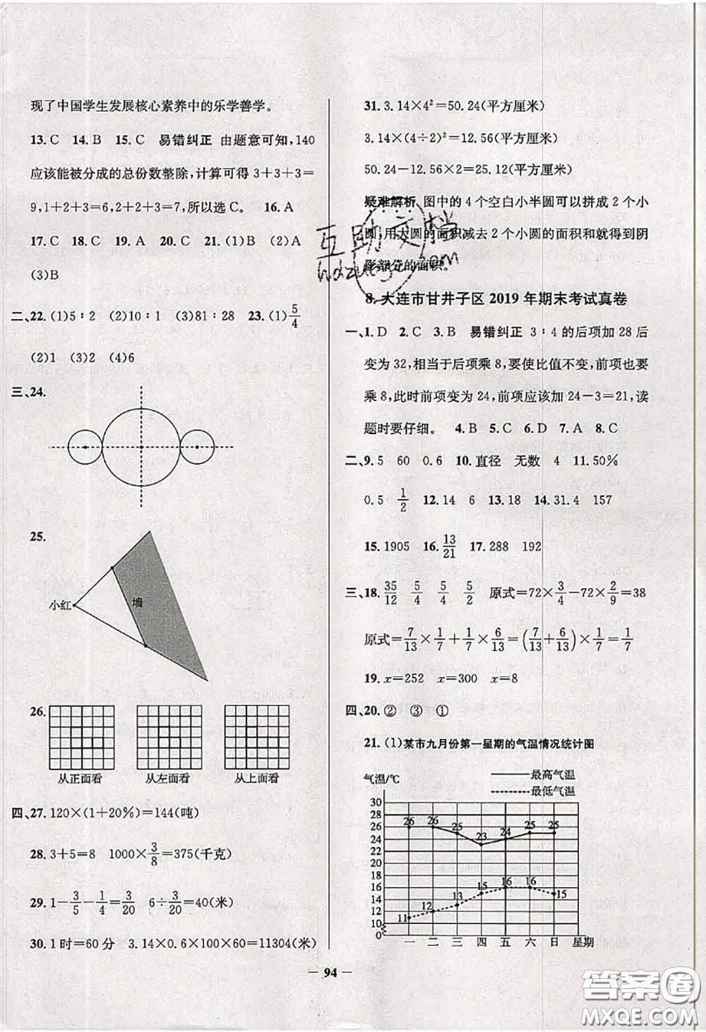 2020年遼寧省真題圈小學考試真卷三步練六年級數(shù)學上冊答案