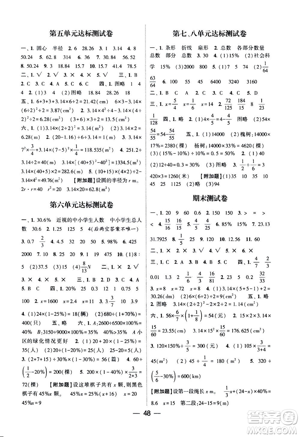 河海大學(xué)出版社2020年棒棒堂同步練習(xí)加單元測評數(shù)學(xué)六年級上冊RJ人教版答案