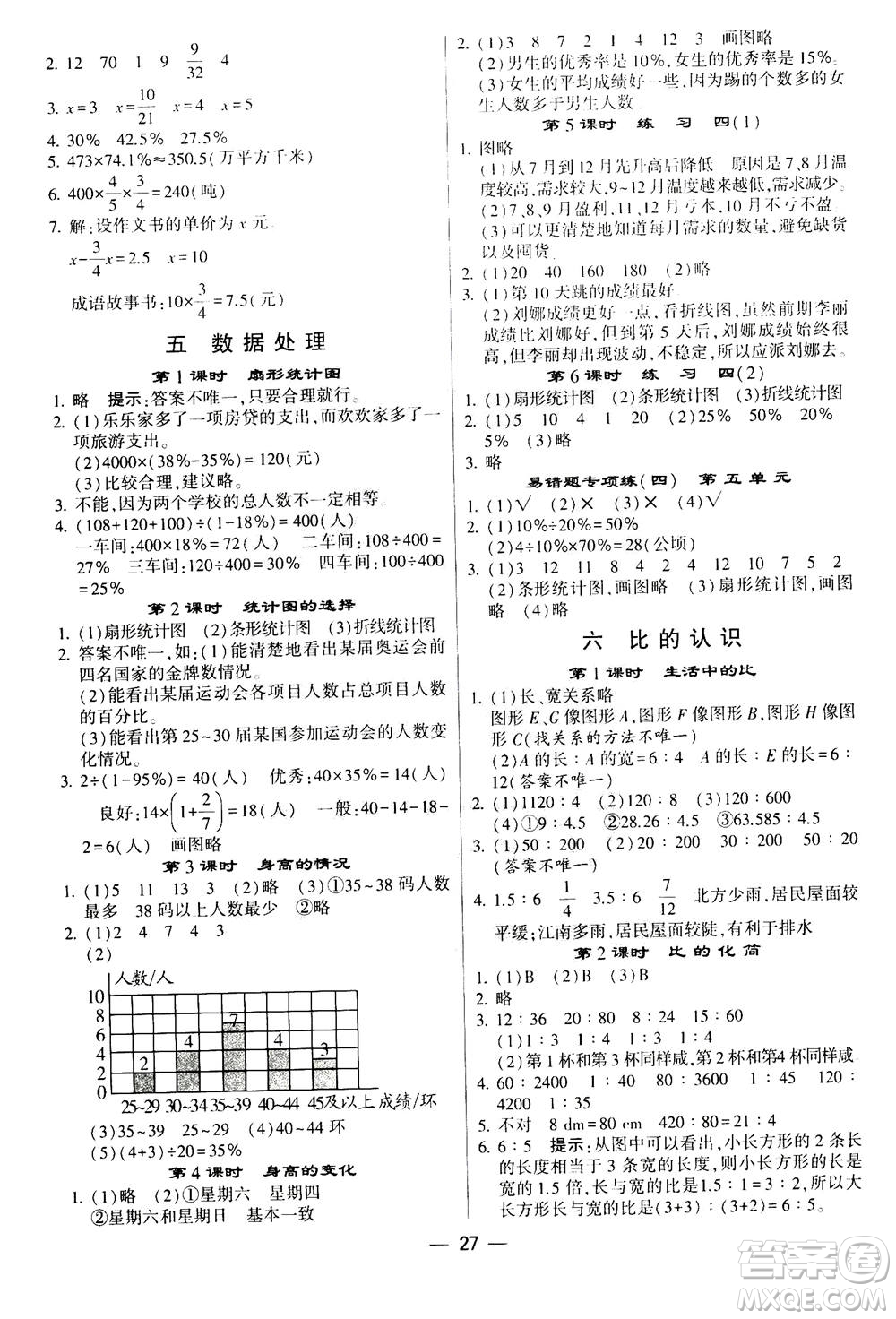 河海大學(xué)出版社2020年棒棒堂同步練習(xí)加單元測評數(shù)學(xué)六年級上冊BS北師版答案