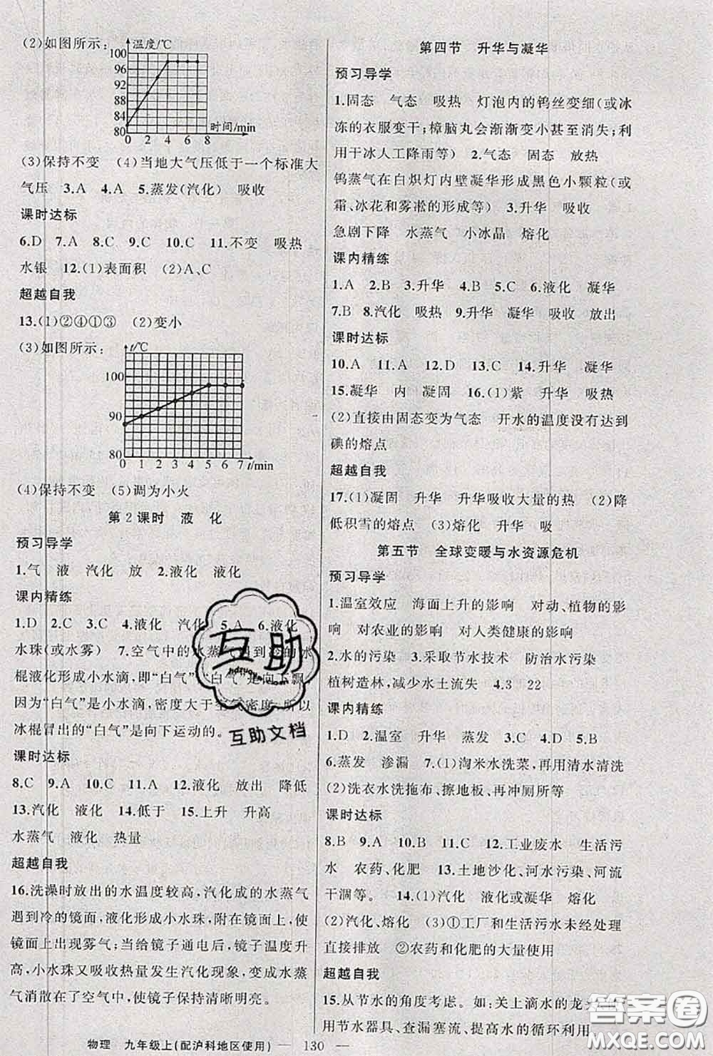 黃岡金牌之路2020秋練闖考九年級物理上冊滬科版參考答案