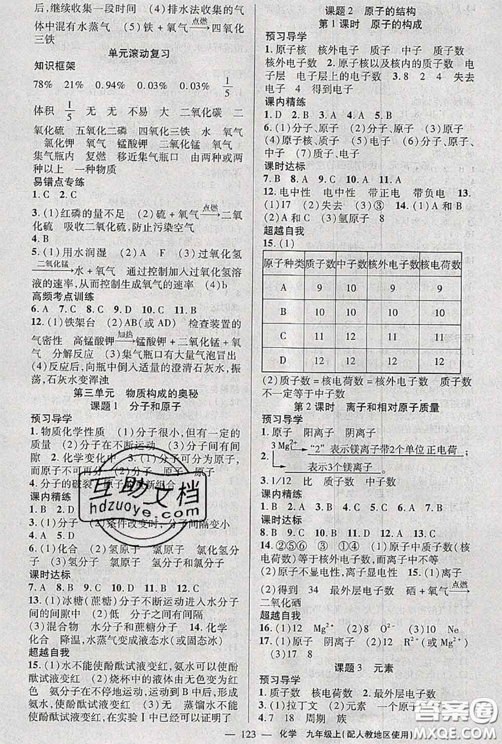 黃岡金牌之路2020秋練闖考九年級(jí)化學(xué)上冊(cè)人教版參考答案