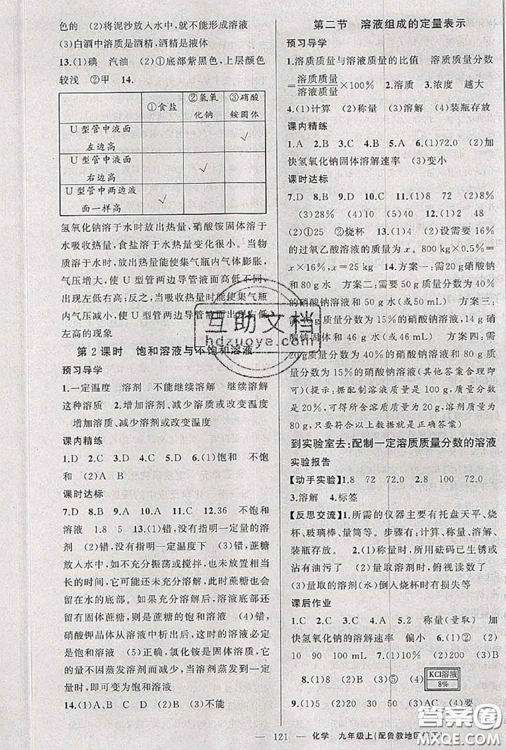 黃岡金牌之路2020秋練闖考九年級化學(xué)上冊魯教版參考答案