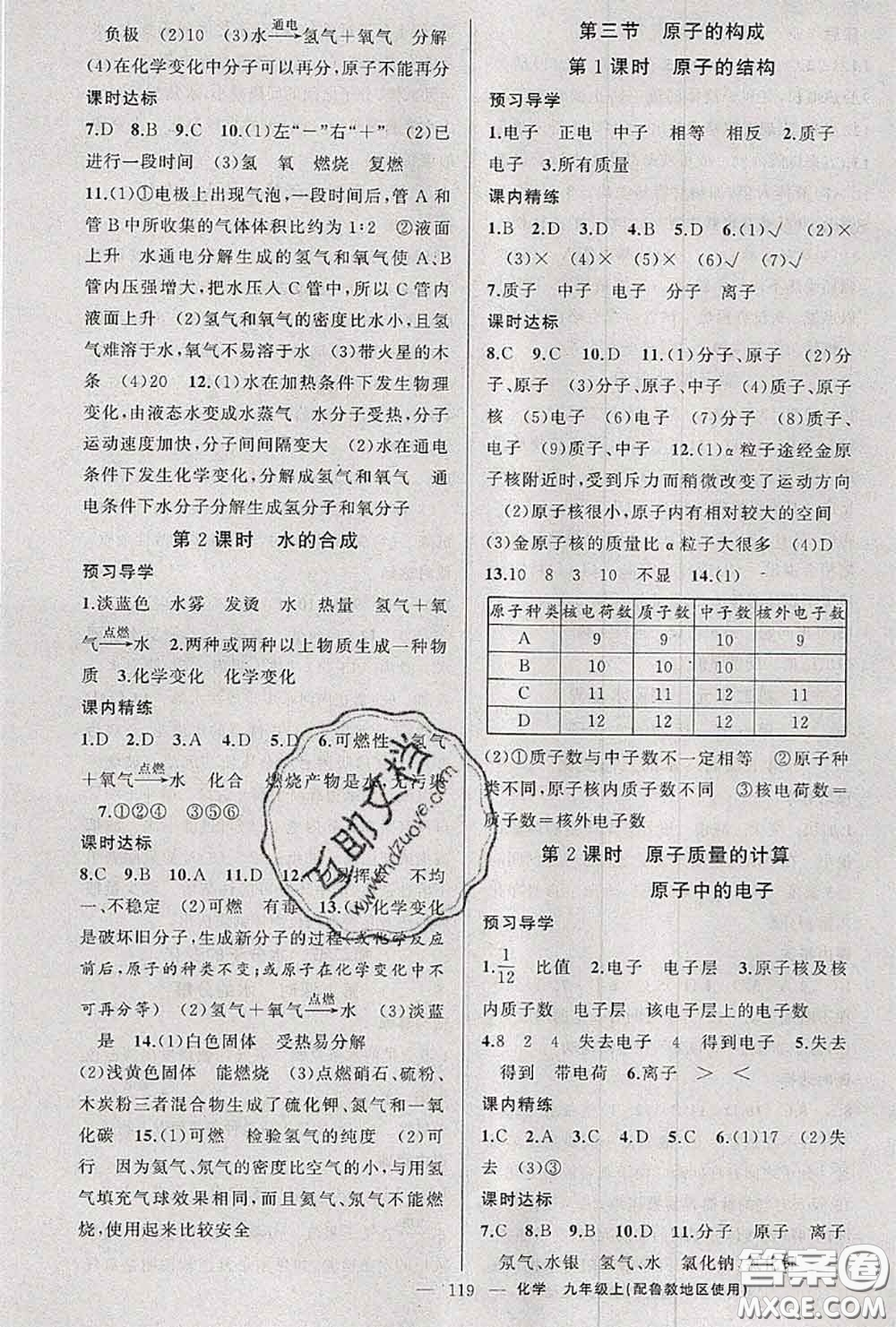 黃岡金牌之路2020秋練闖考九年級化學(xué)上冊魯教版參考答案