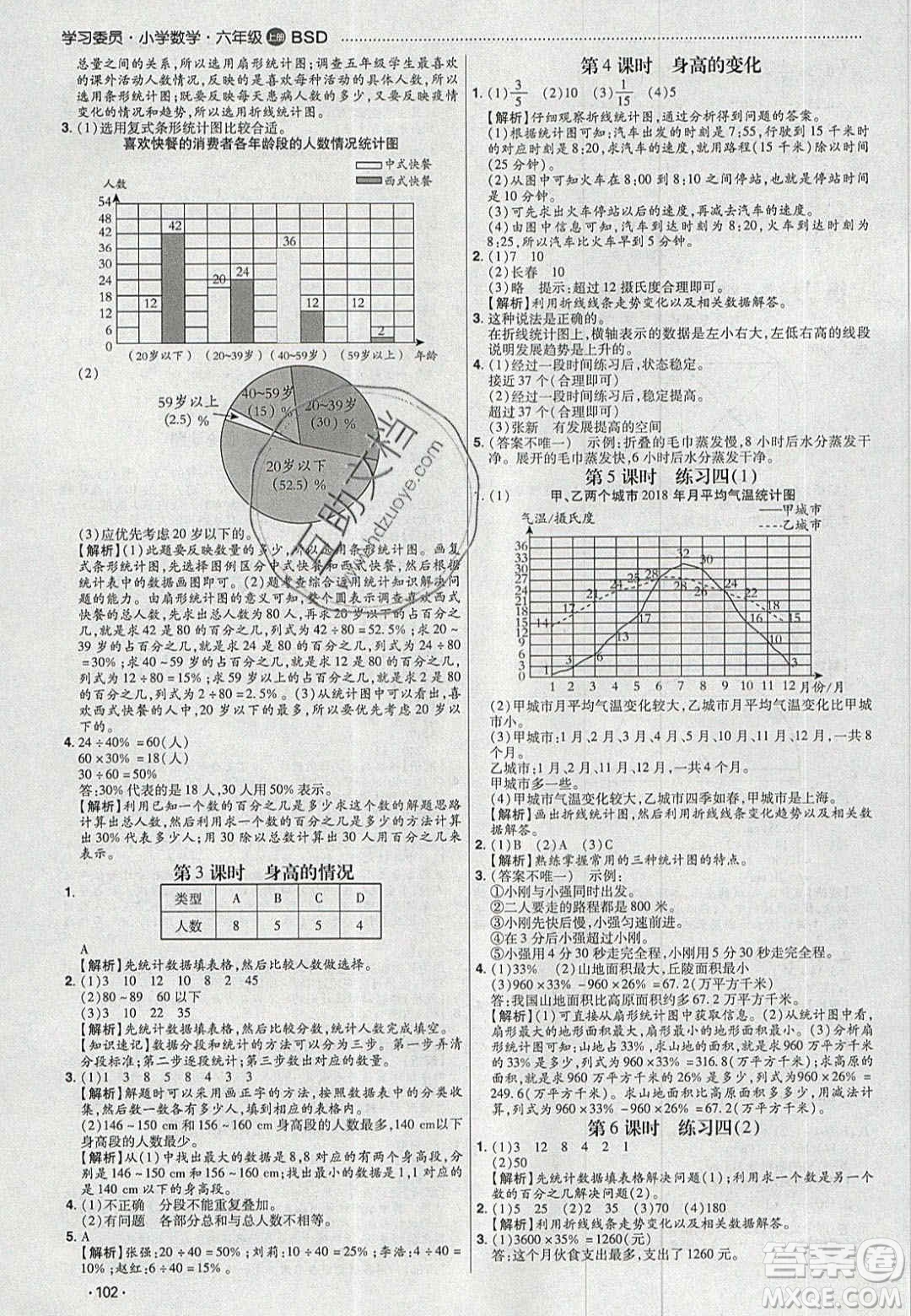 2020年學(xué)習(xí)委員小學(xué)數(shù)學(xué)六年級(jí)上冊北師大版答案